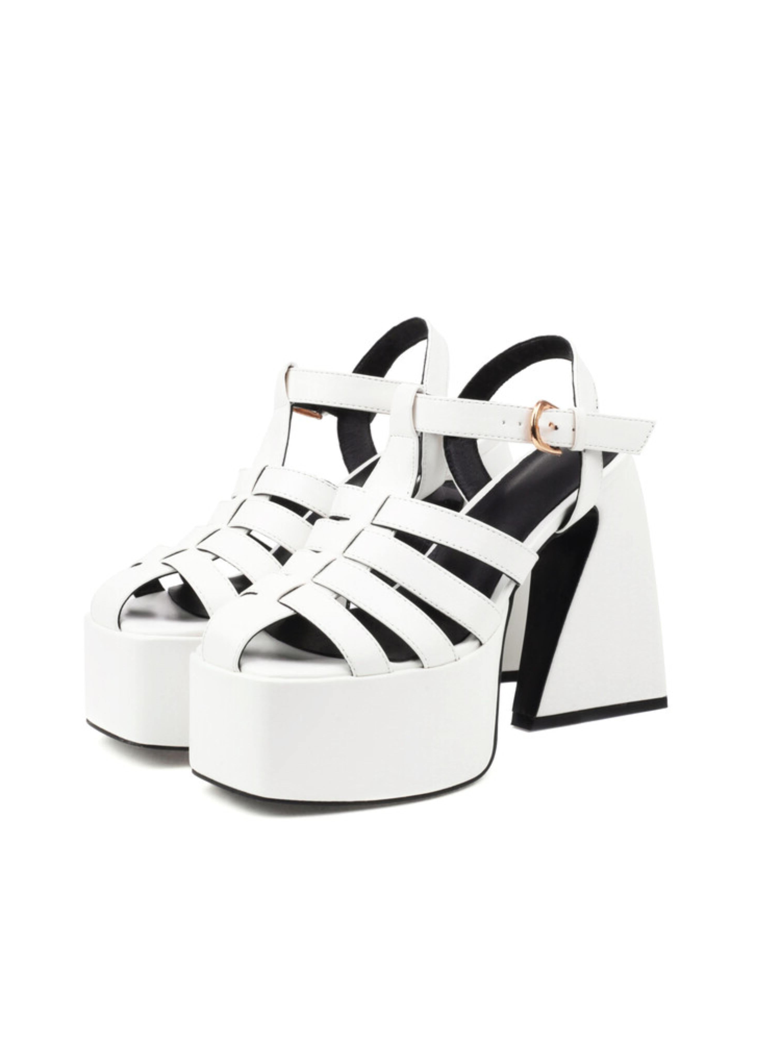 White platform sandals with black soles