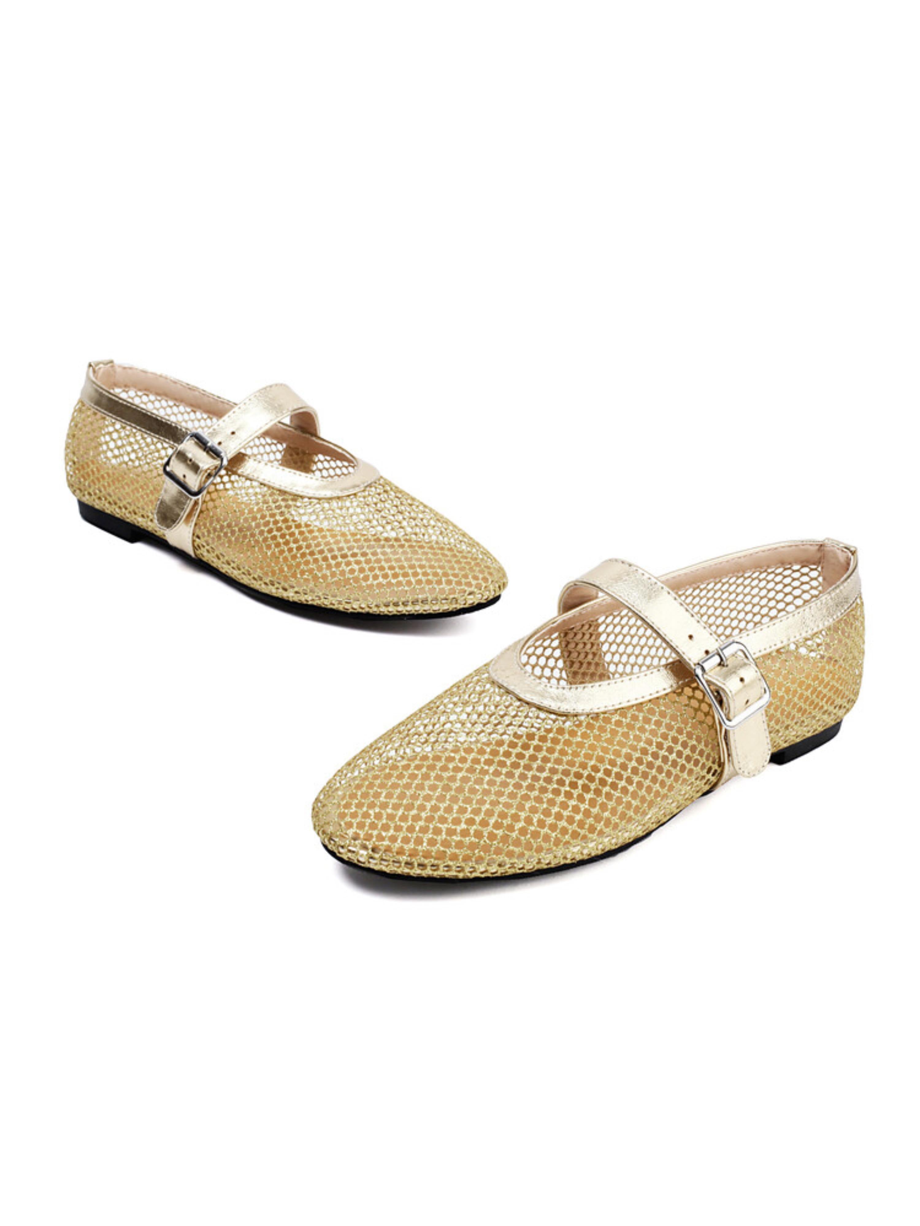 Trendy Net Design Buckle Strap Flat Sandals for Women