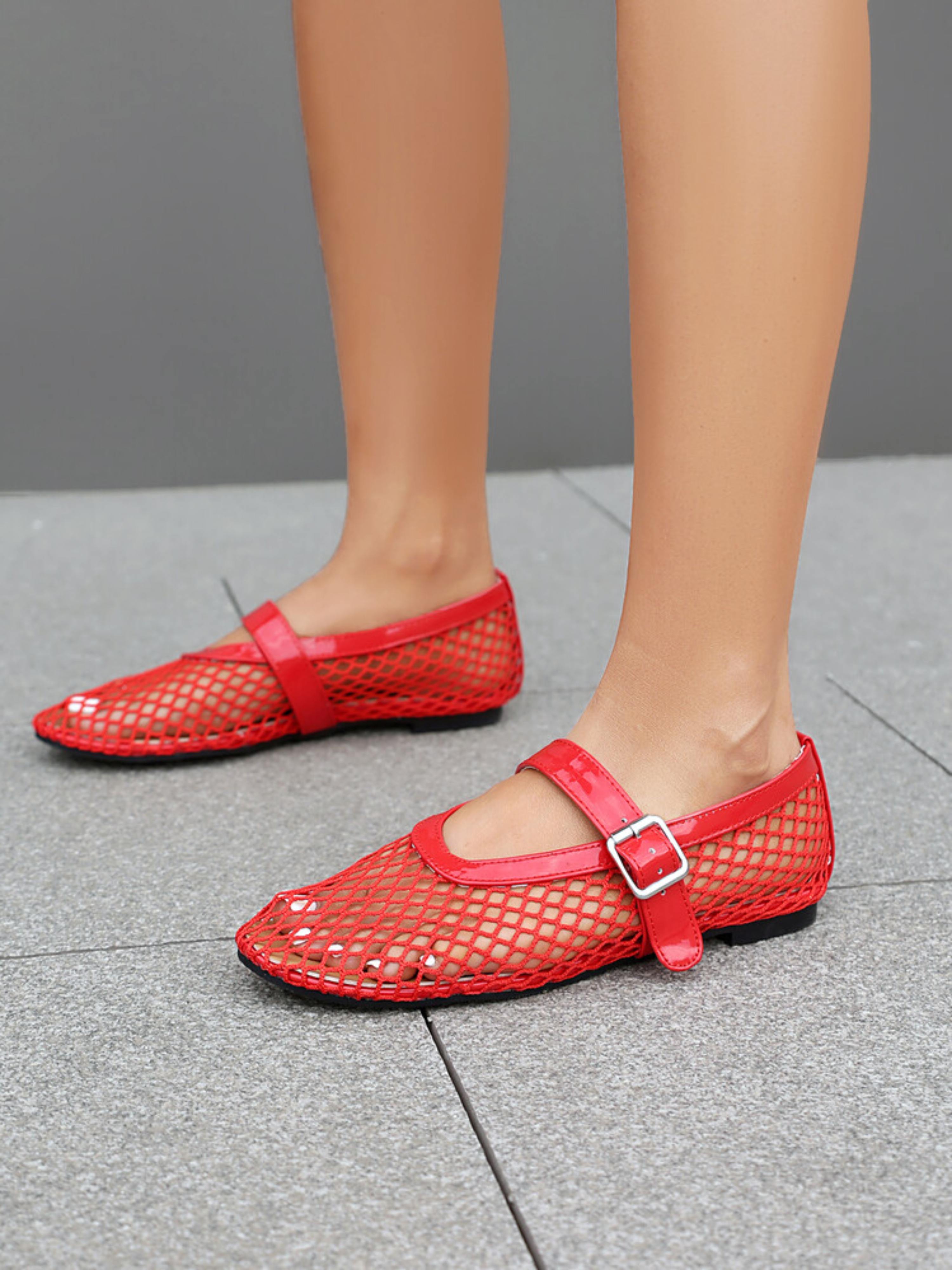 Breathable Flats with Chic Strap Red Sandals for Women