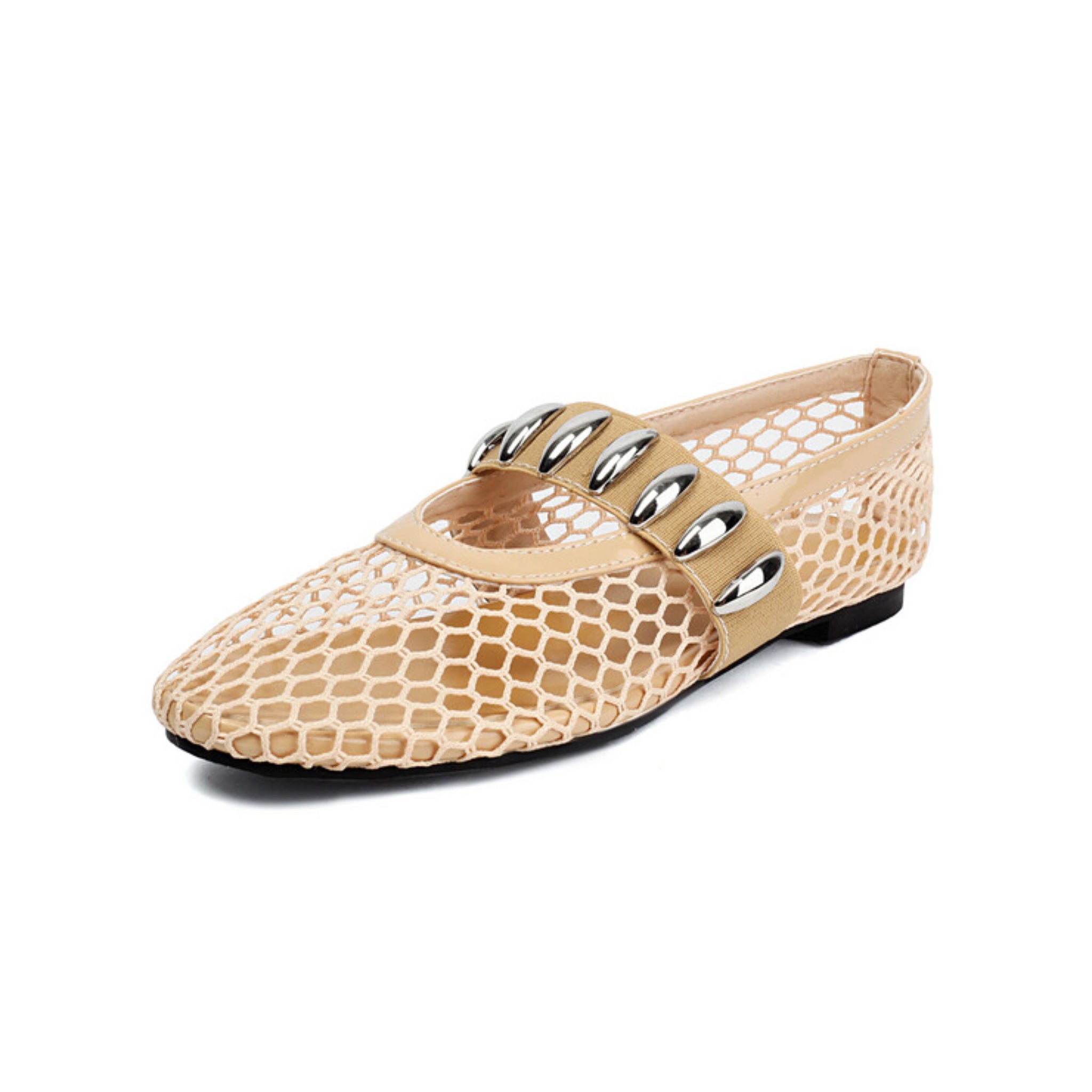 Beige Glow Lightweight Fishnet Flat Sandals for Women