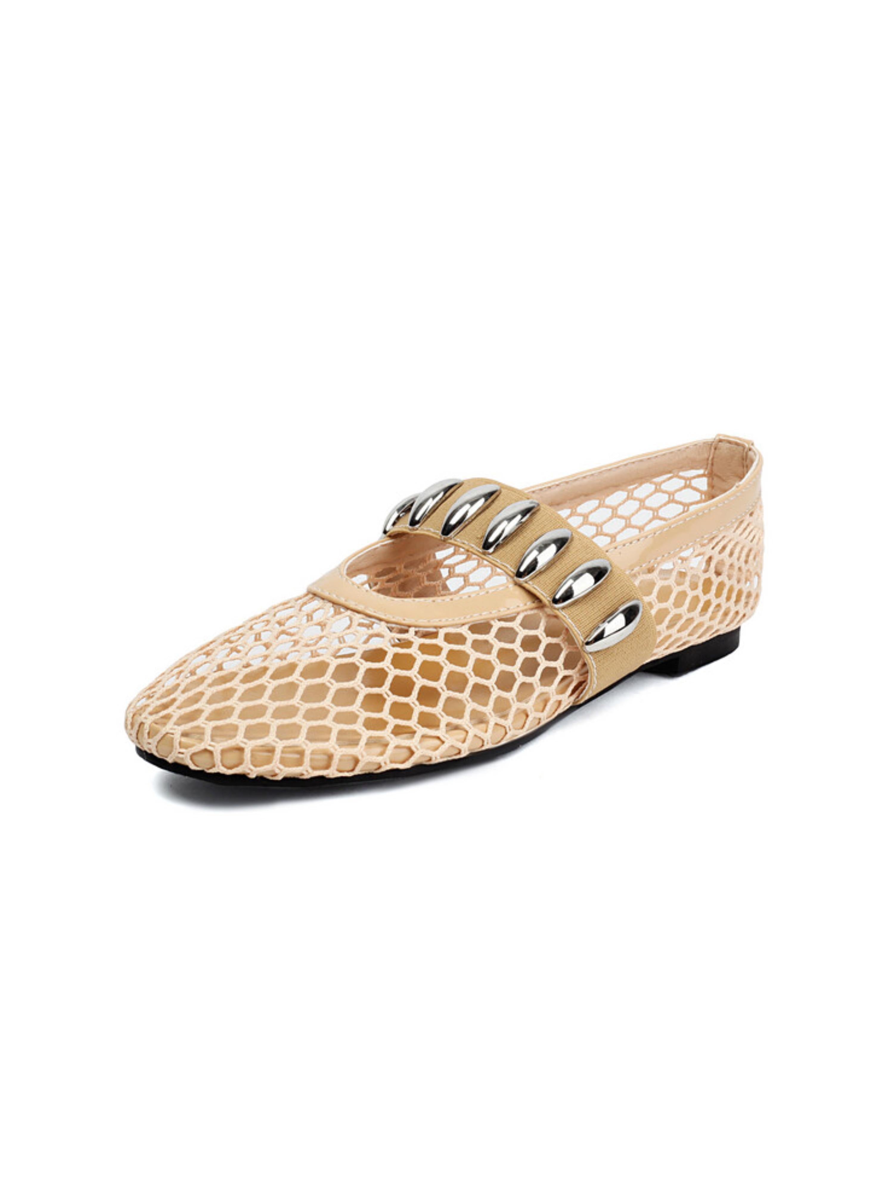 Beige Glow Lightweight Fishnet Flat Sandals for Women