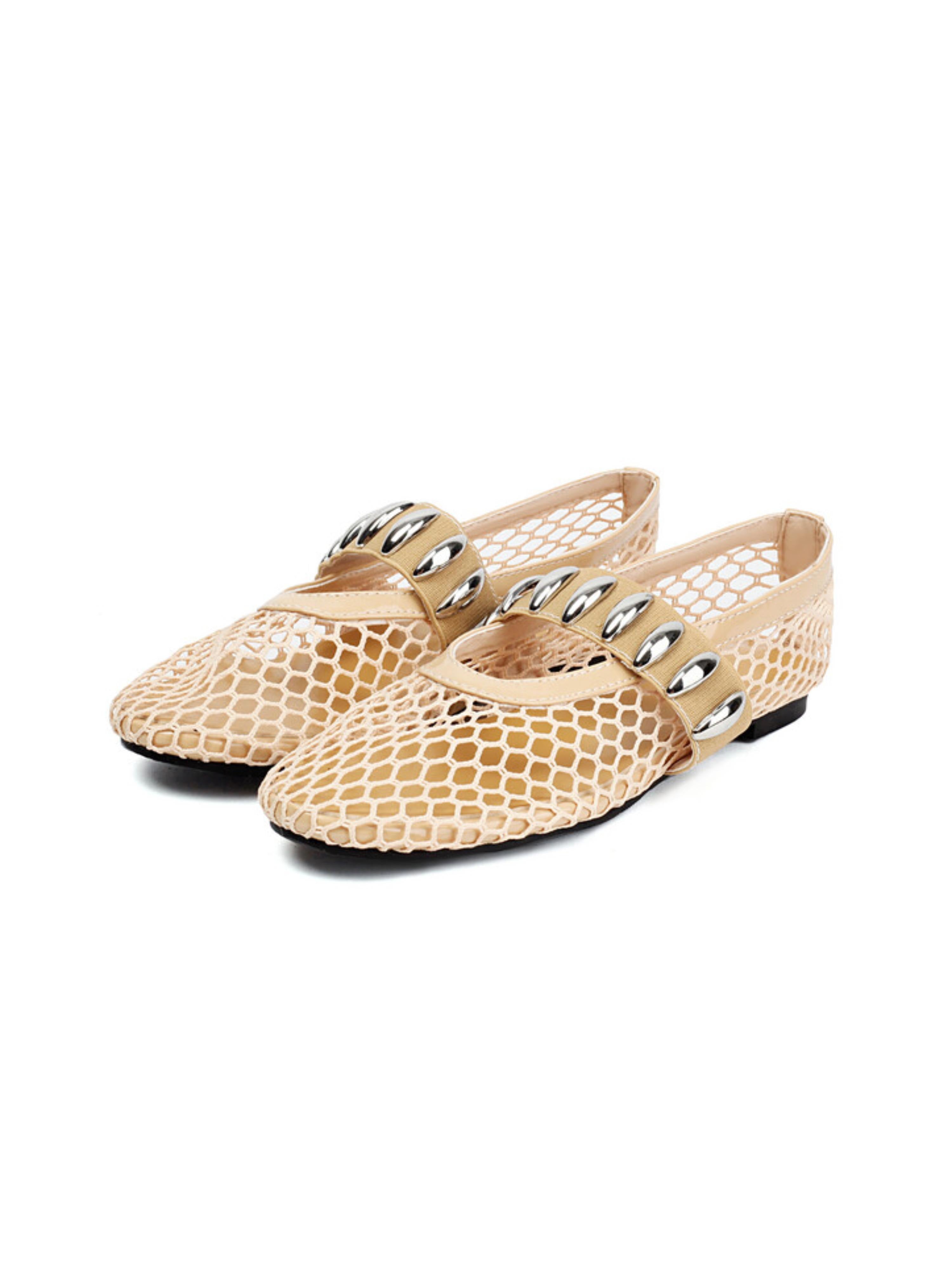 Beige Glow Lightweight Fishnet Flat Sandals for Women
