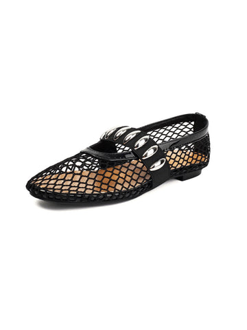 Chic Fishnet Pointed Toe Flats Black Sandals for Women