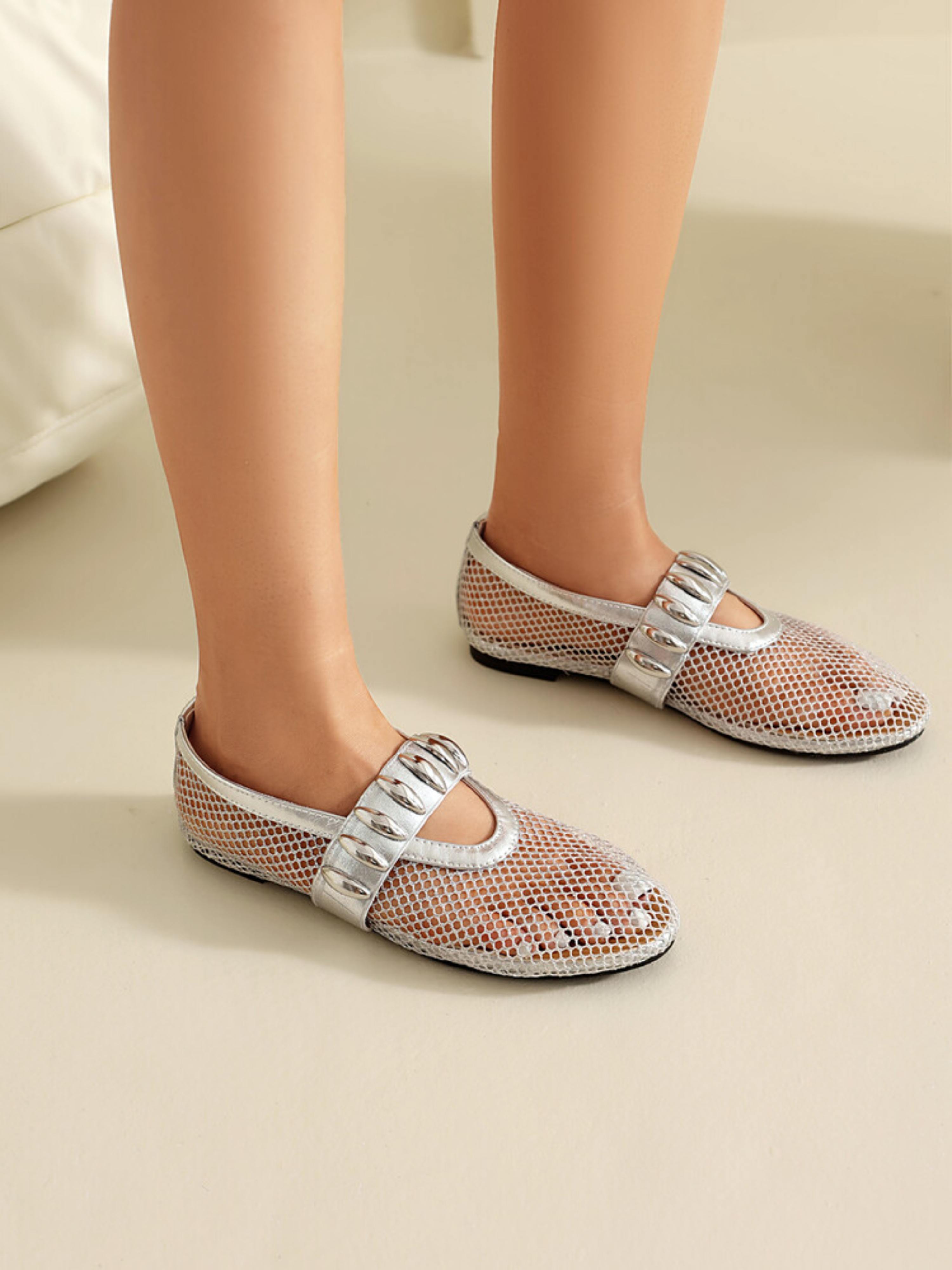 Shimmer Silver with Mettalic Embellishment Women's Flat Sandals