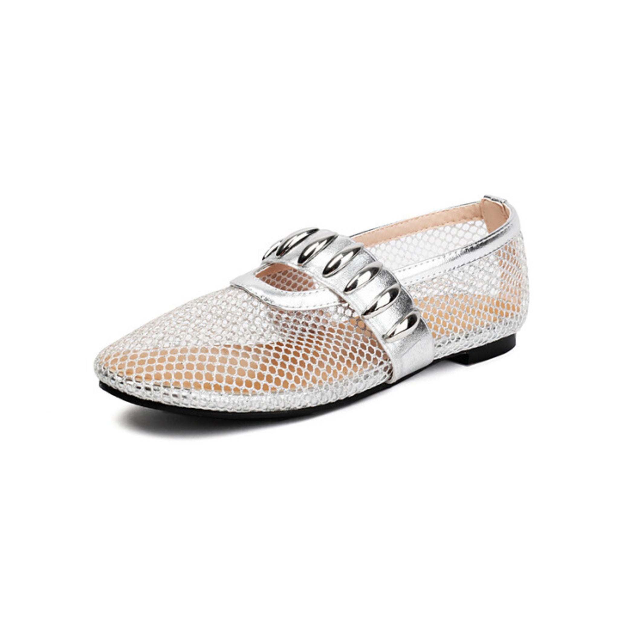 Shimmer Silver with Mettalic Embellishment Women's Flat Sandals