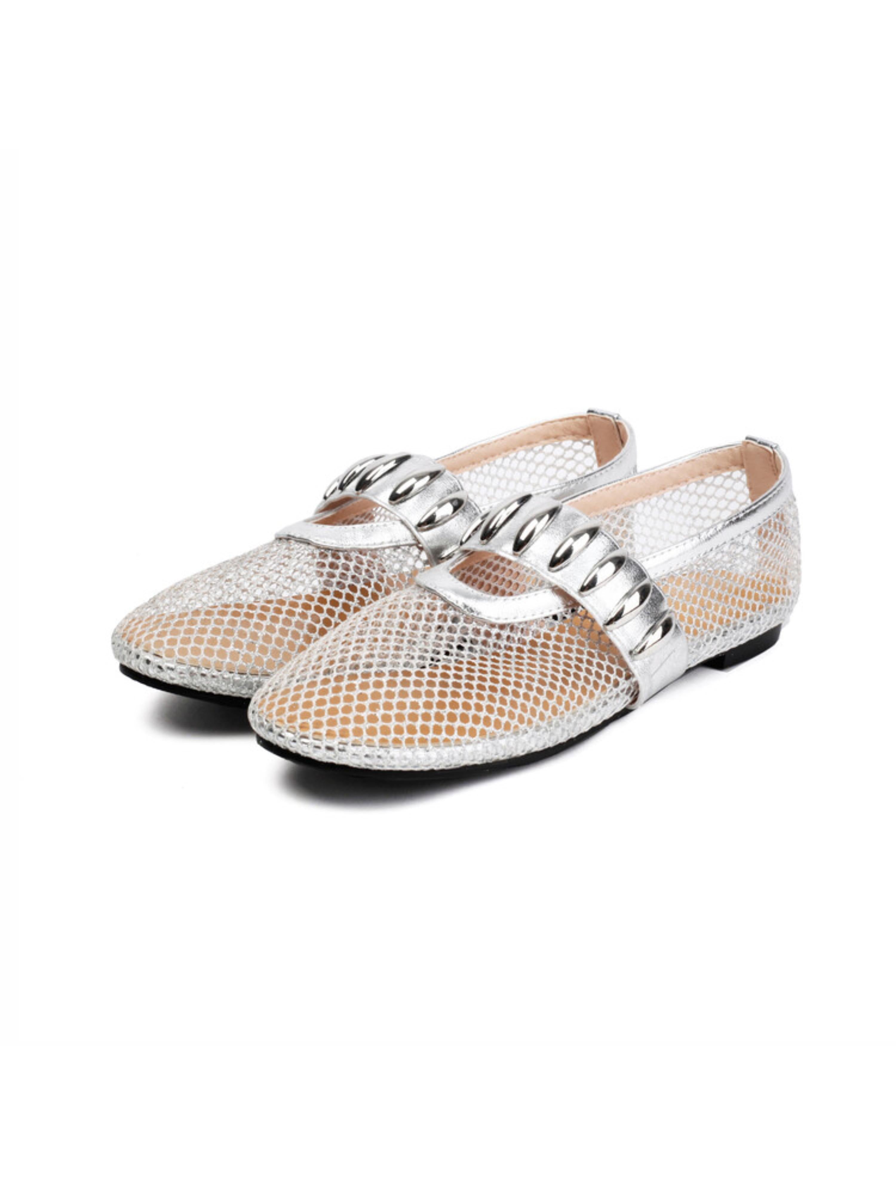 Shimmer Silver with Mettalic Embellishment Women's Flat Sandals