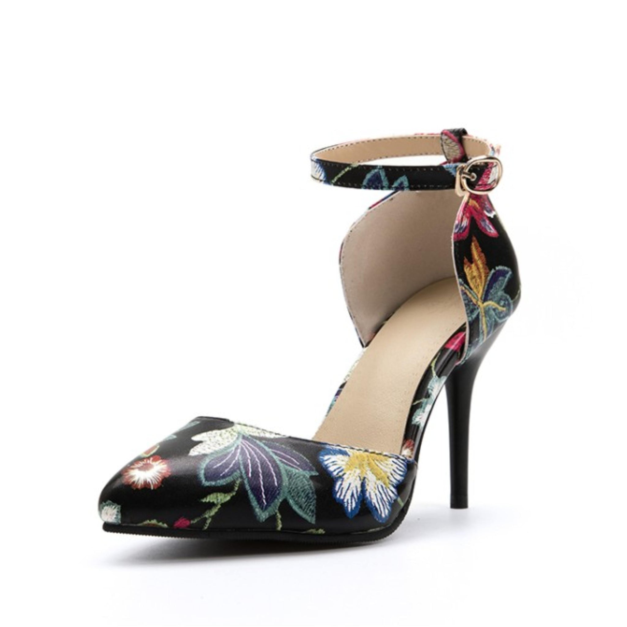 Floral Ankle-Strap Stiletto Heel Women Sandals