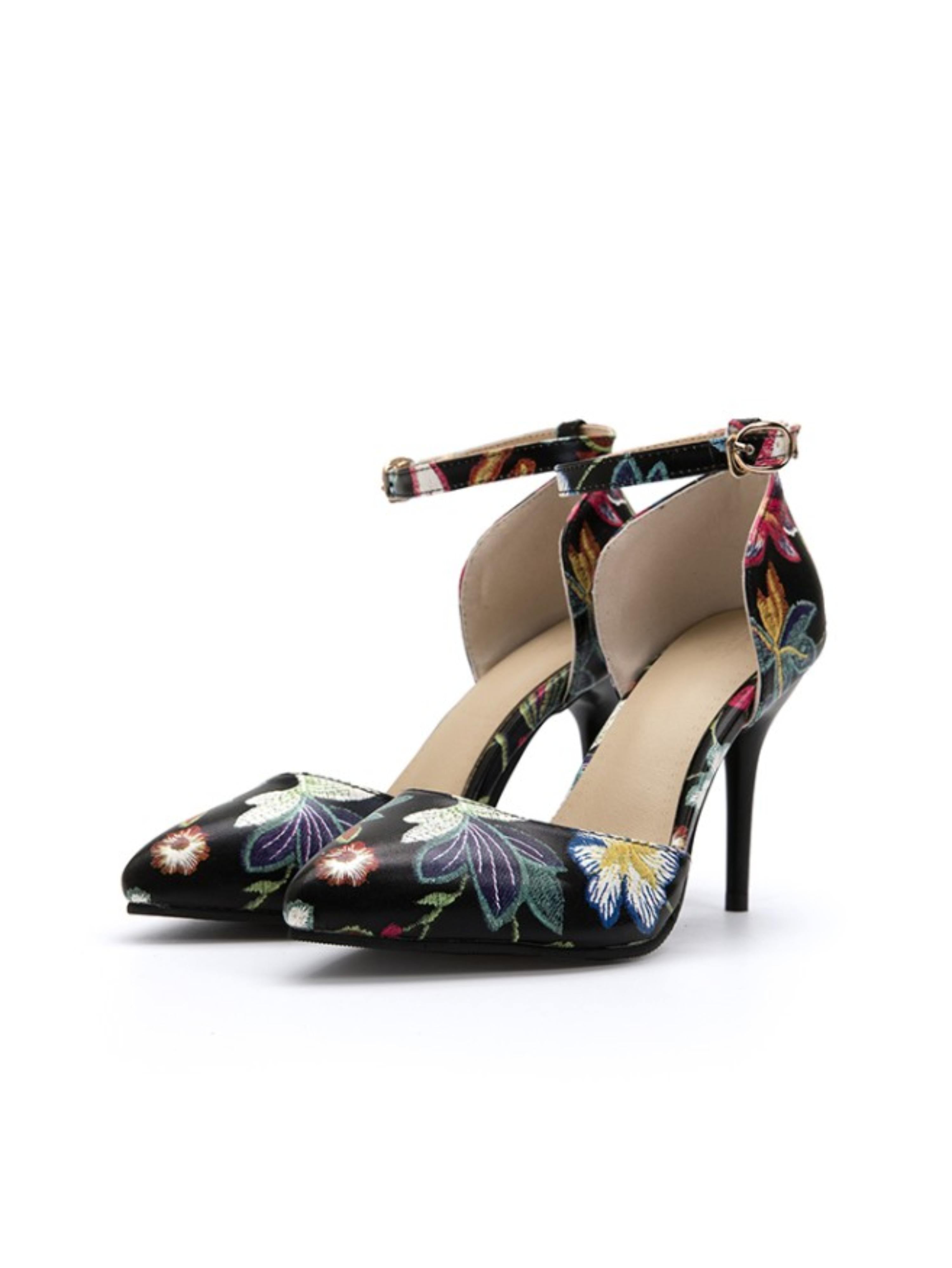 Floral Ankle-Strap Stiletto Heel Women Sandals