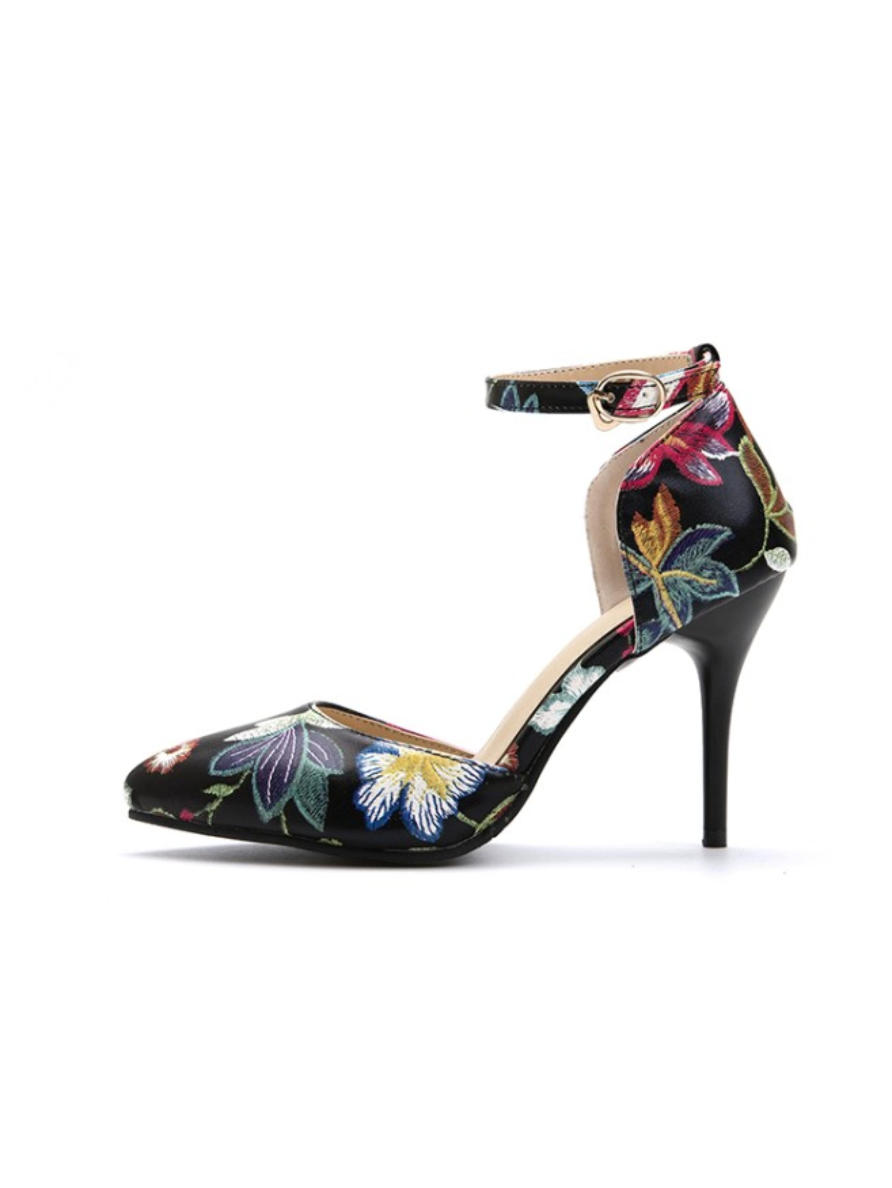 Floral Ankle-Strap Stiletto Heel Women Sandals