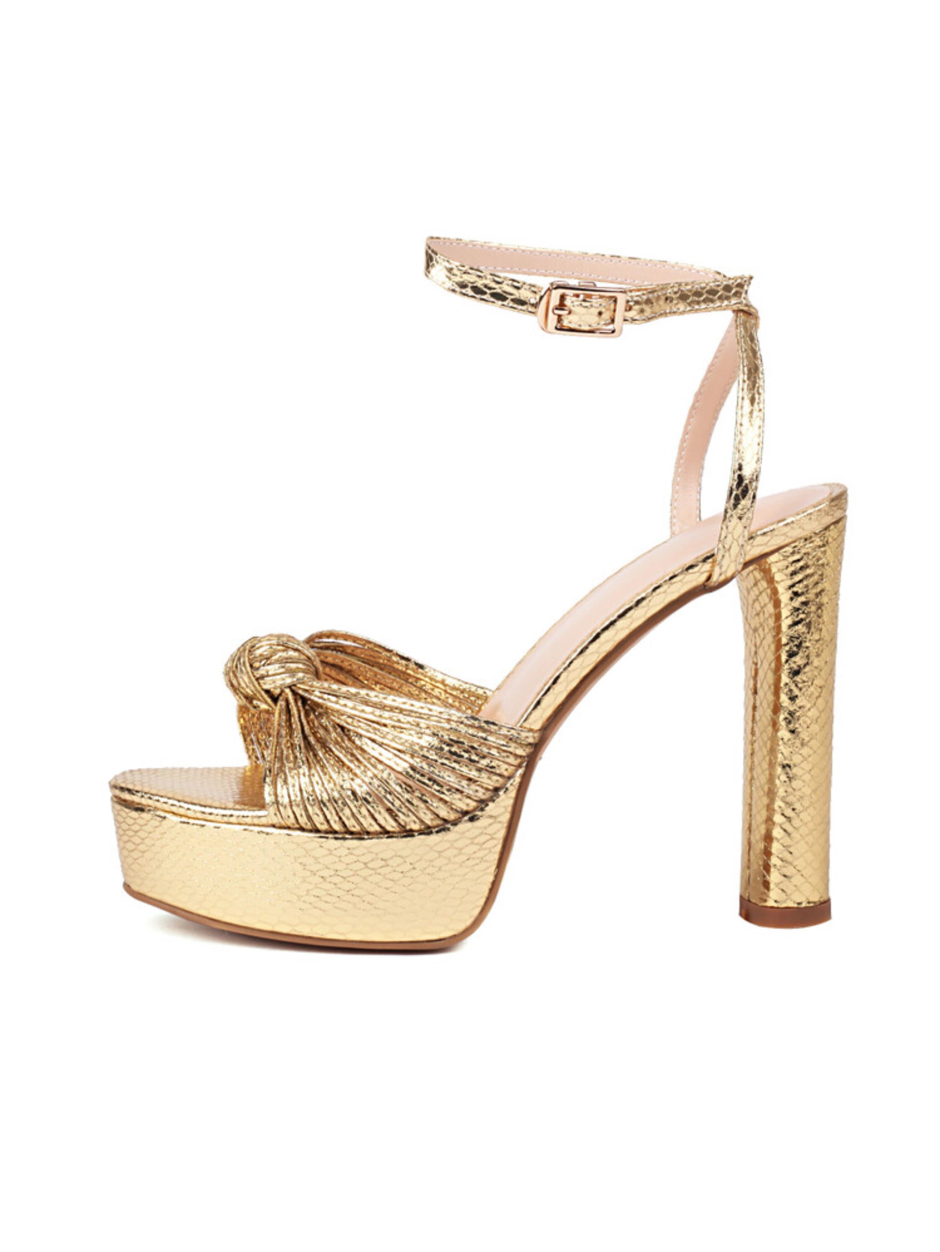 Gold Ankle Strap Open Toe Heel Sandals for Women