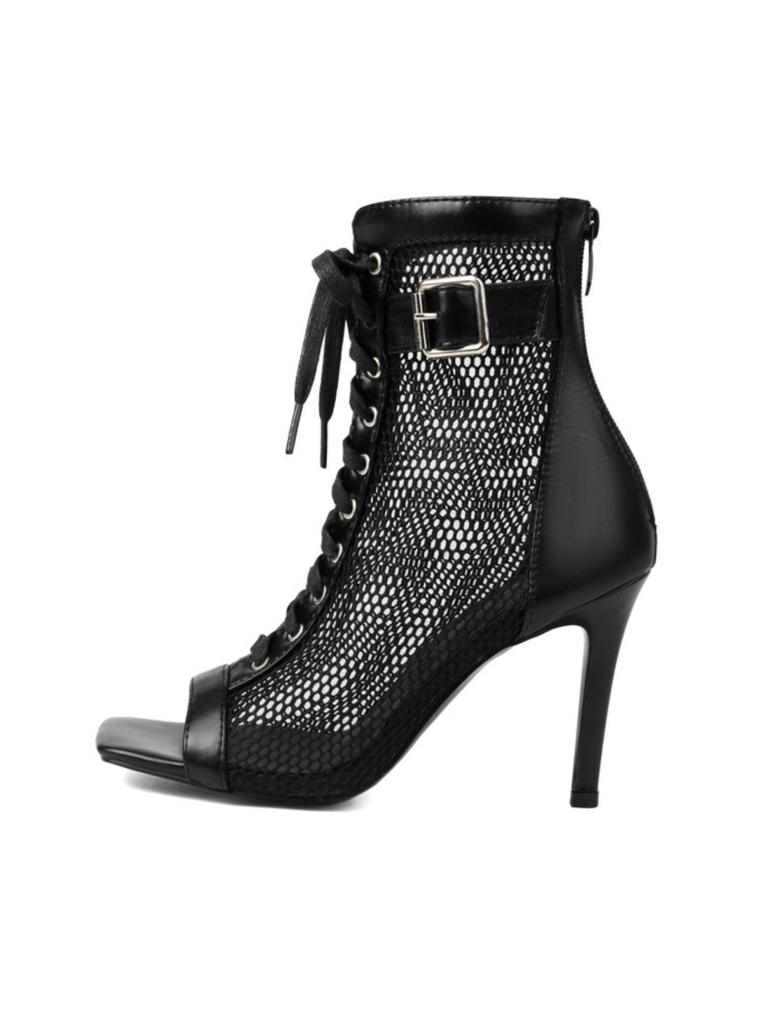 Black lace-up high-heeled shoe