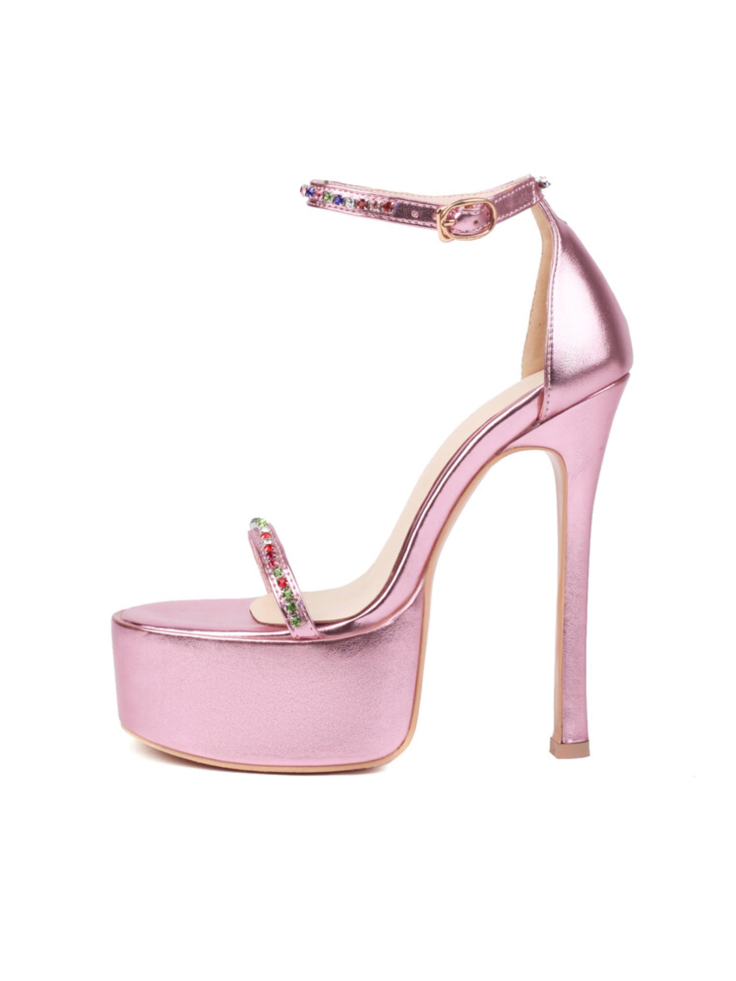 Pink high-heeled platform shoe