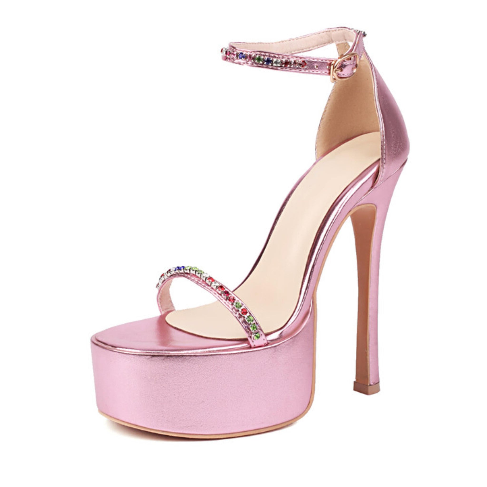 Pink high-heeled sandal with platform