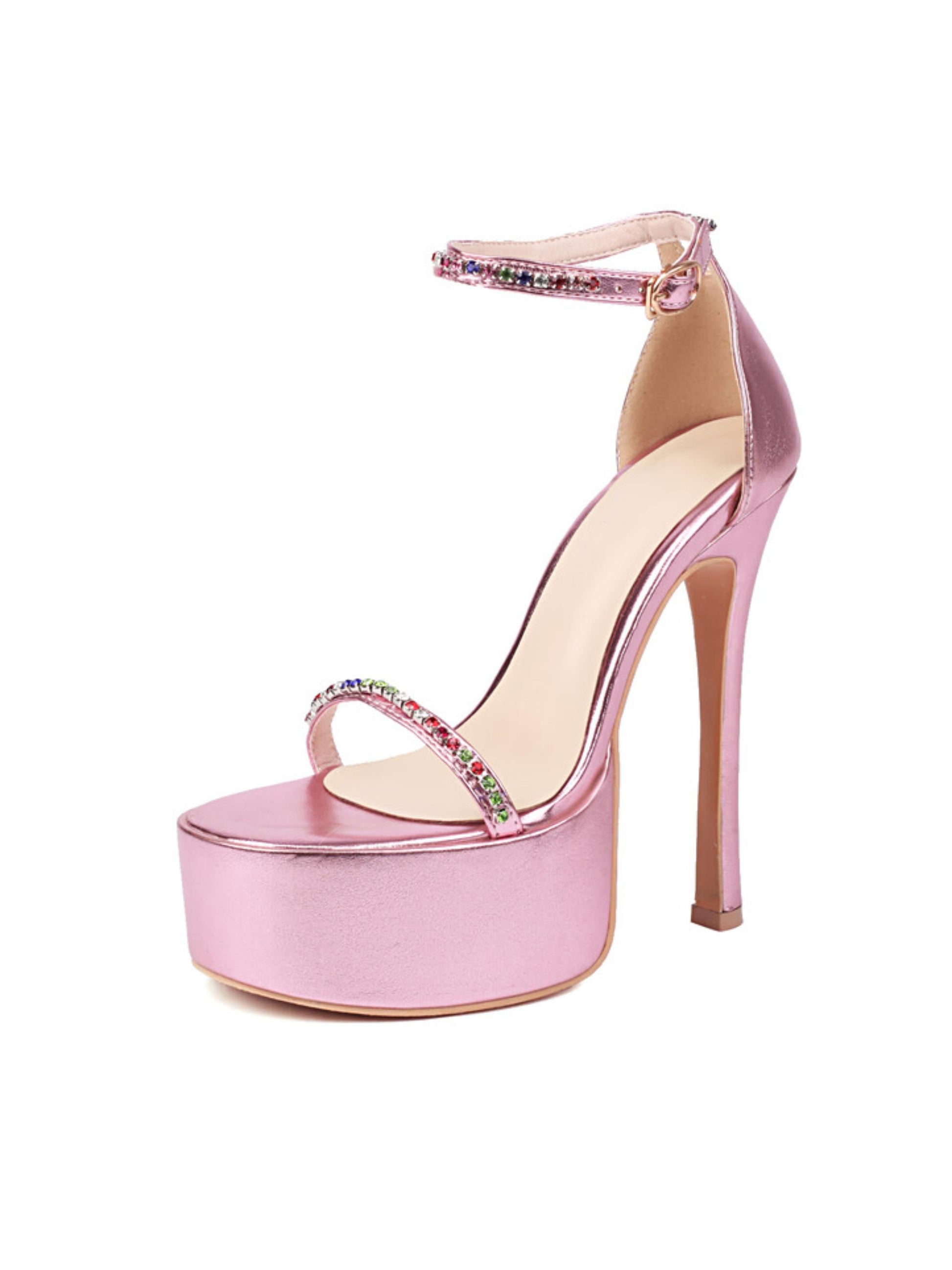 Pink high-heeled sandal with platform