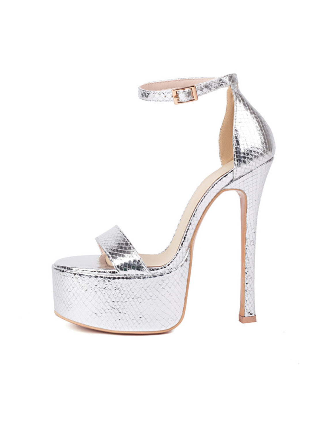 Silver high-heeled sandal