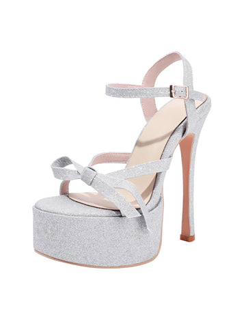 Silver glitter high-heeled sandal