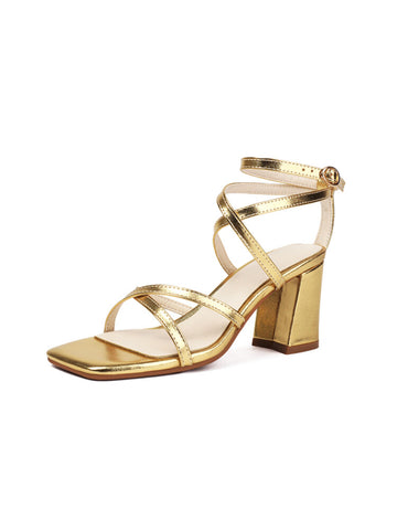 Modern Square Toe Strappy Gold Sandals for Women