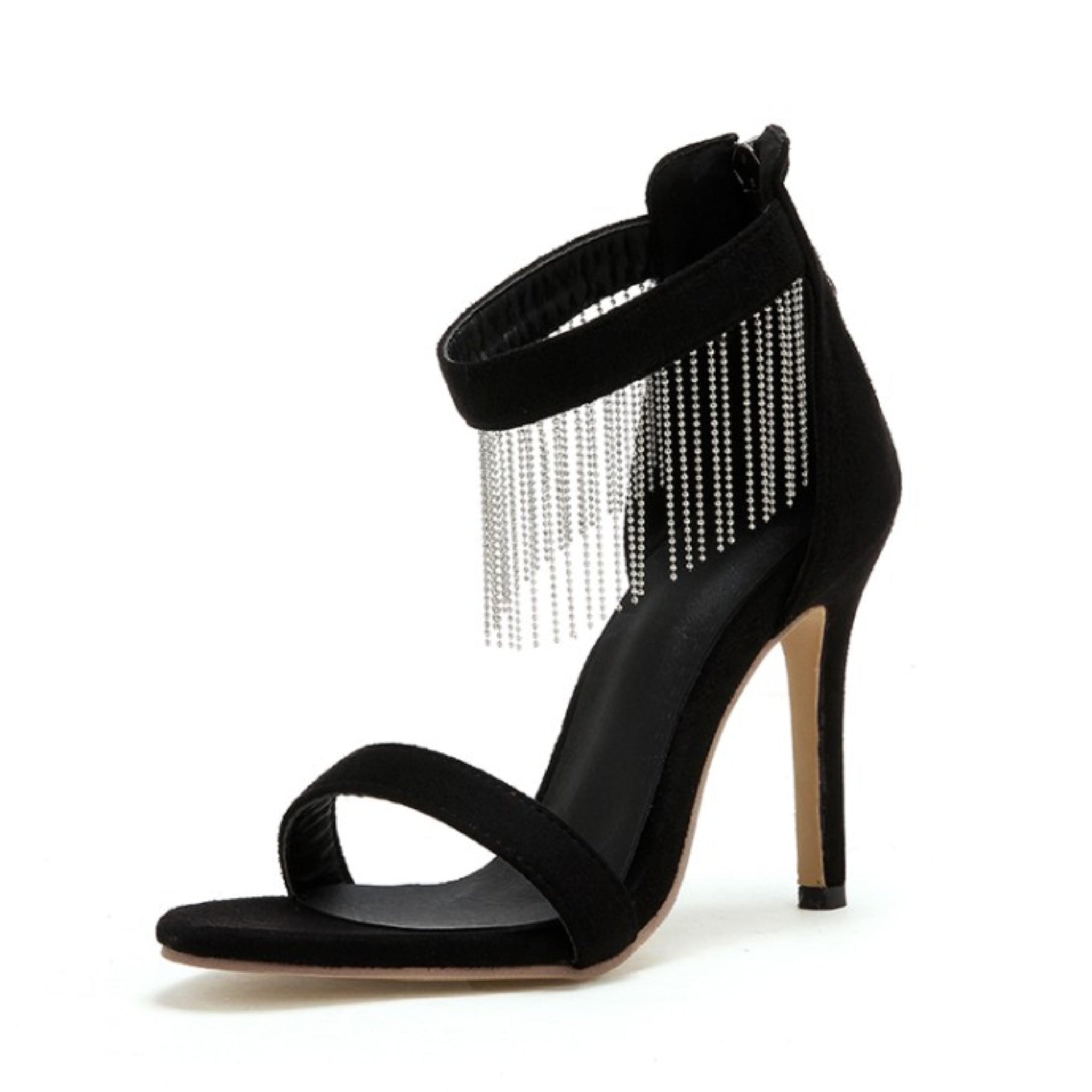 Sparkling Black Rhinestone Strap Stilettos Sandals for Women