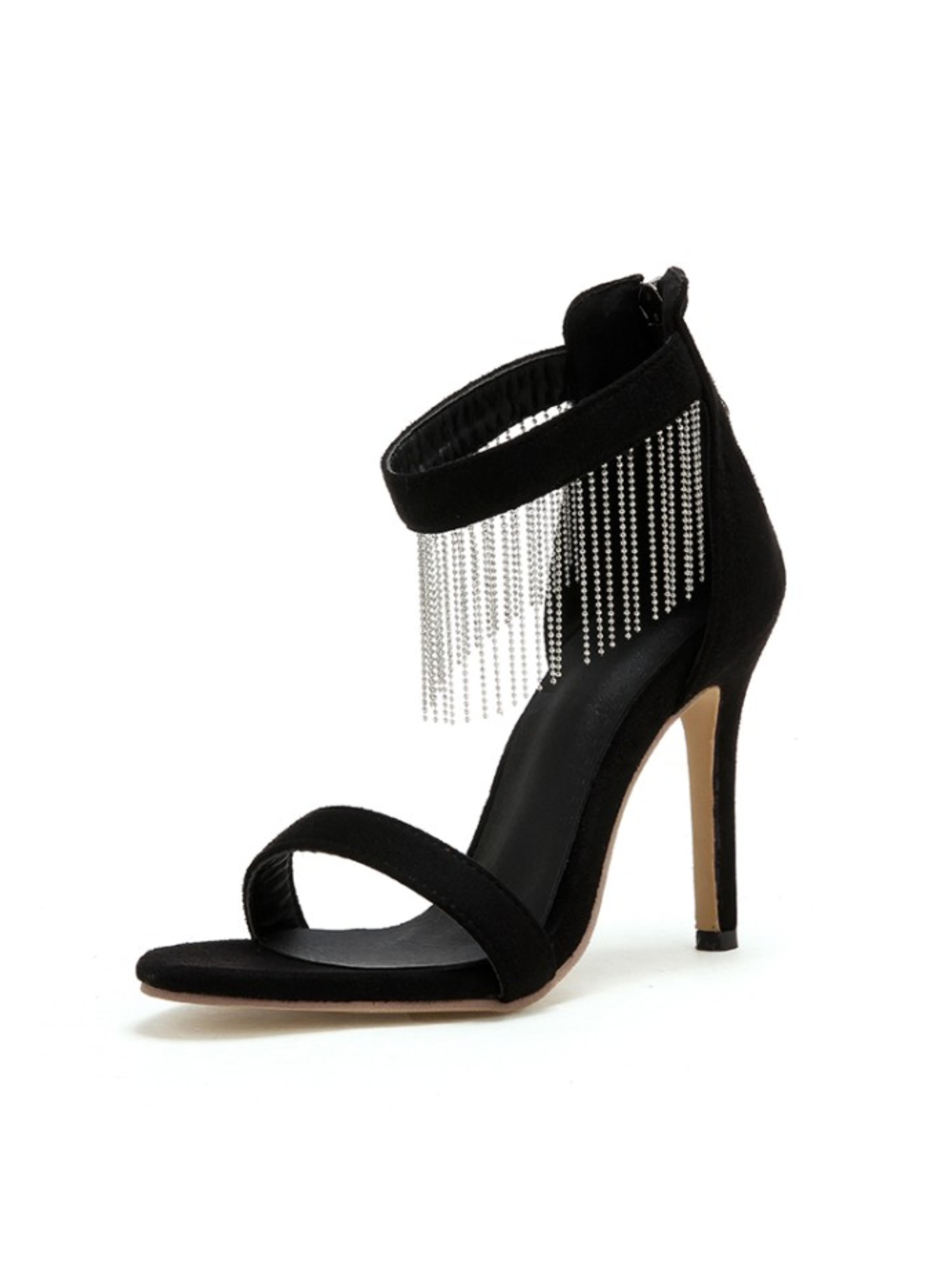 Sparkling Black Rhinestone Strap Stilettos Sandals for Women