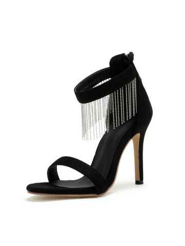 Sparkling Black Rhinestone Strap Stilettos Sandals for Women