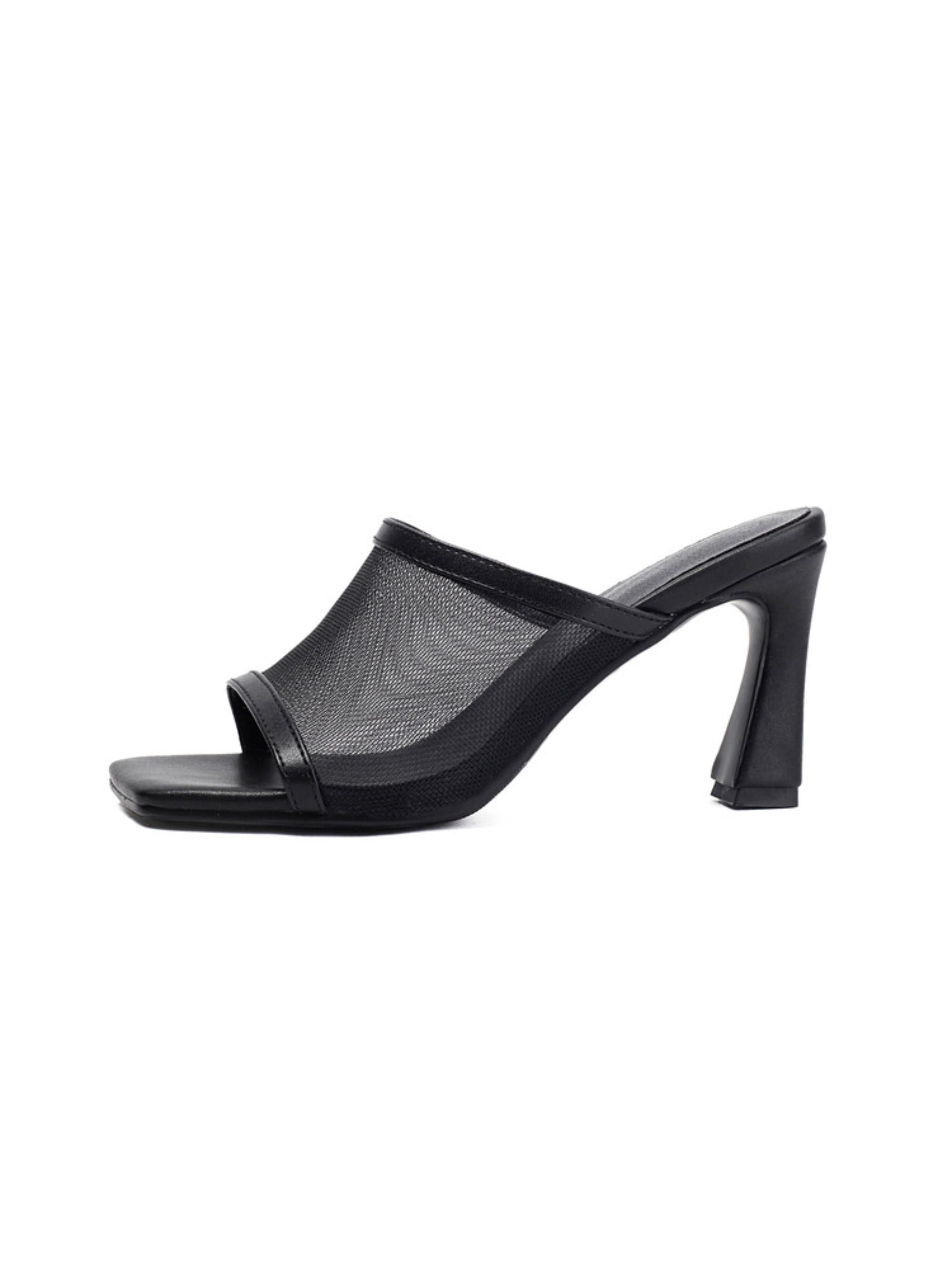 Chic Evening Women Black Sandals with Breathable Mesh Strap