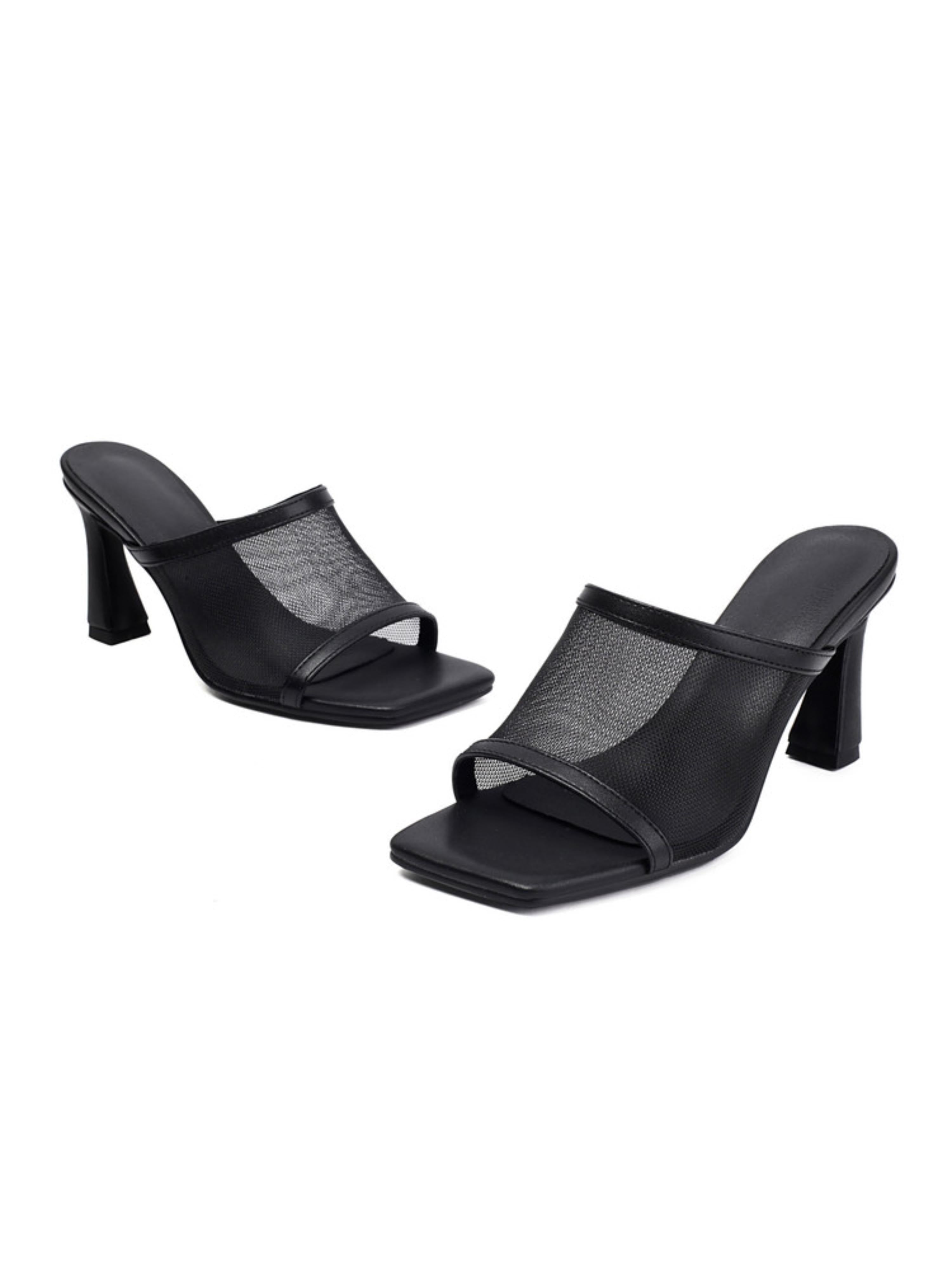 Chic Evening Women Black Sandals with Breathable Mesh Strap