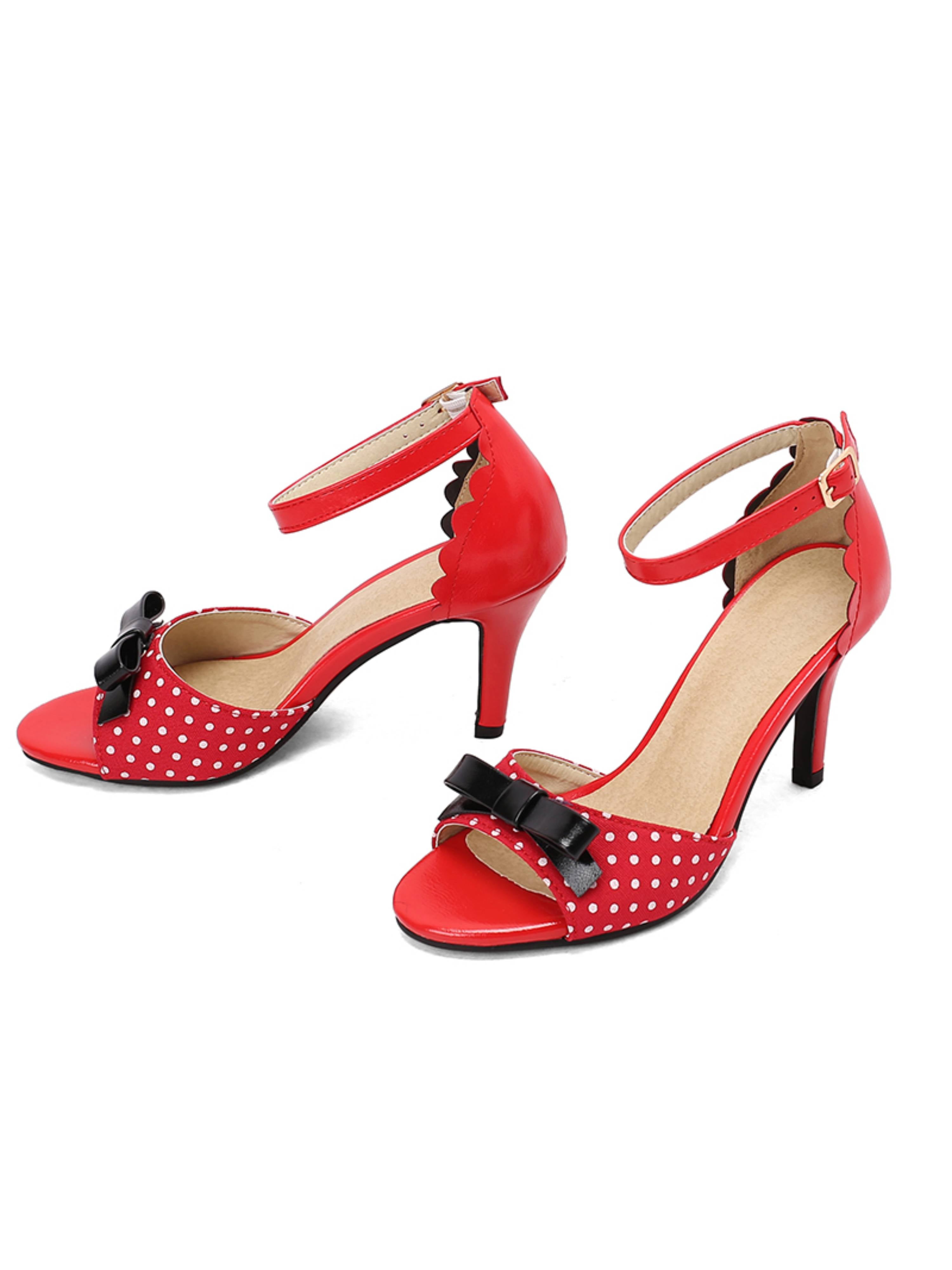 Polka Dot Red Stiletto Heel Sandals for Women
