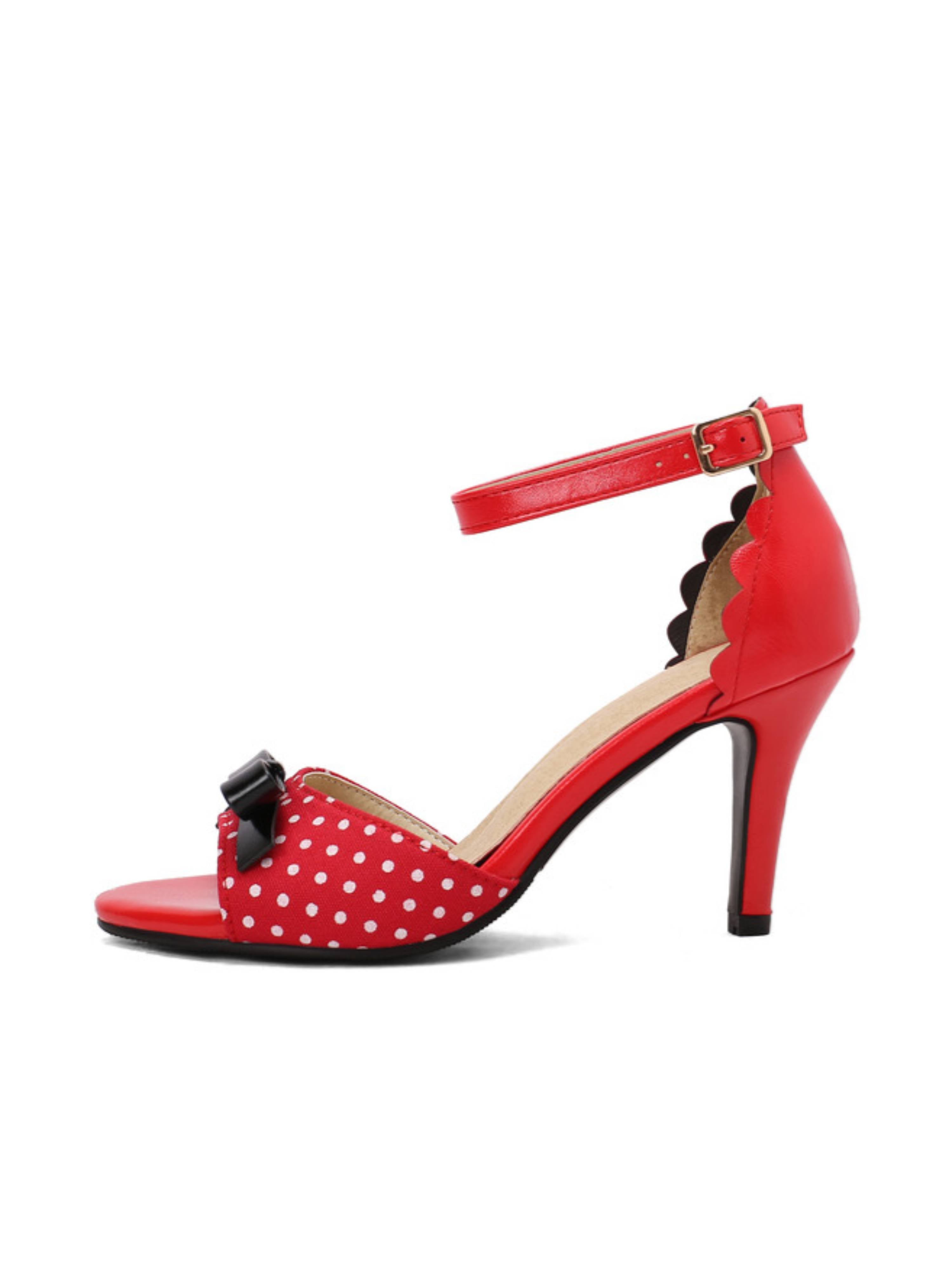 Polka Dot Red Stiletto Heel Sandals for Women