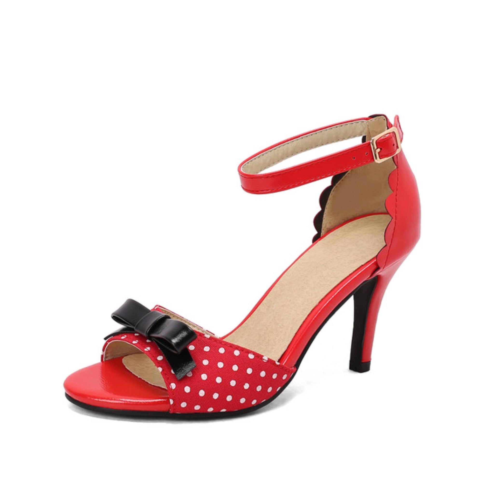 Polka Dot Red Stiletto Heel Sandals for Women