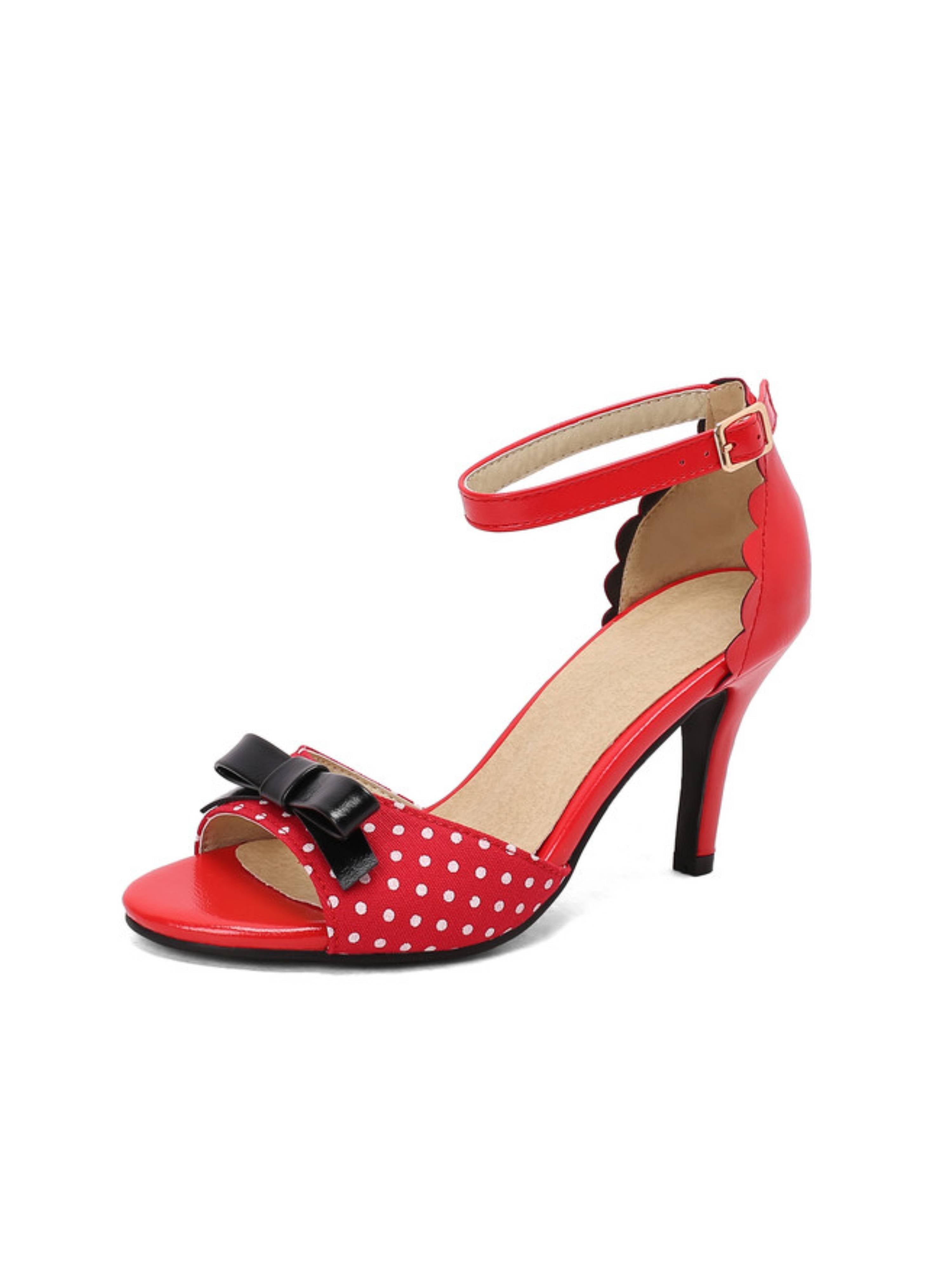 Polka Dot Red Stiletto Heel Sandals for Women
