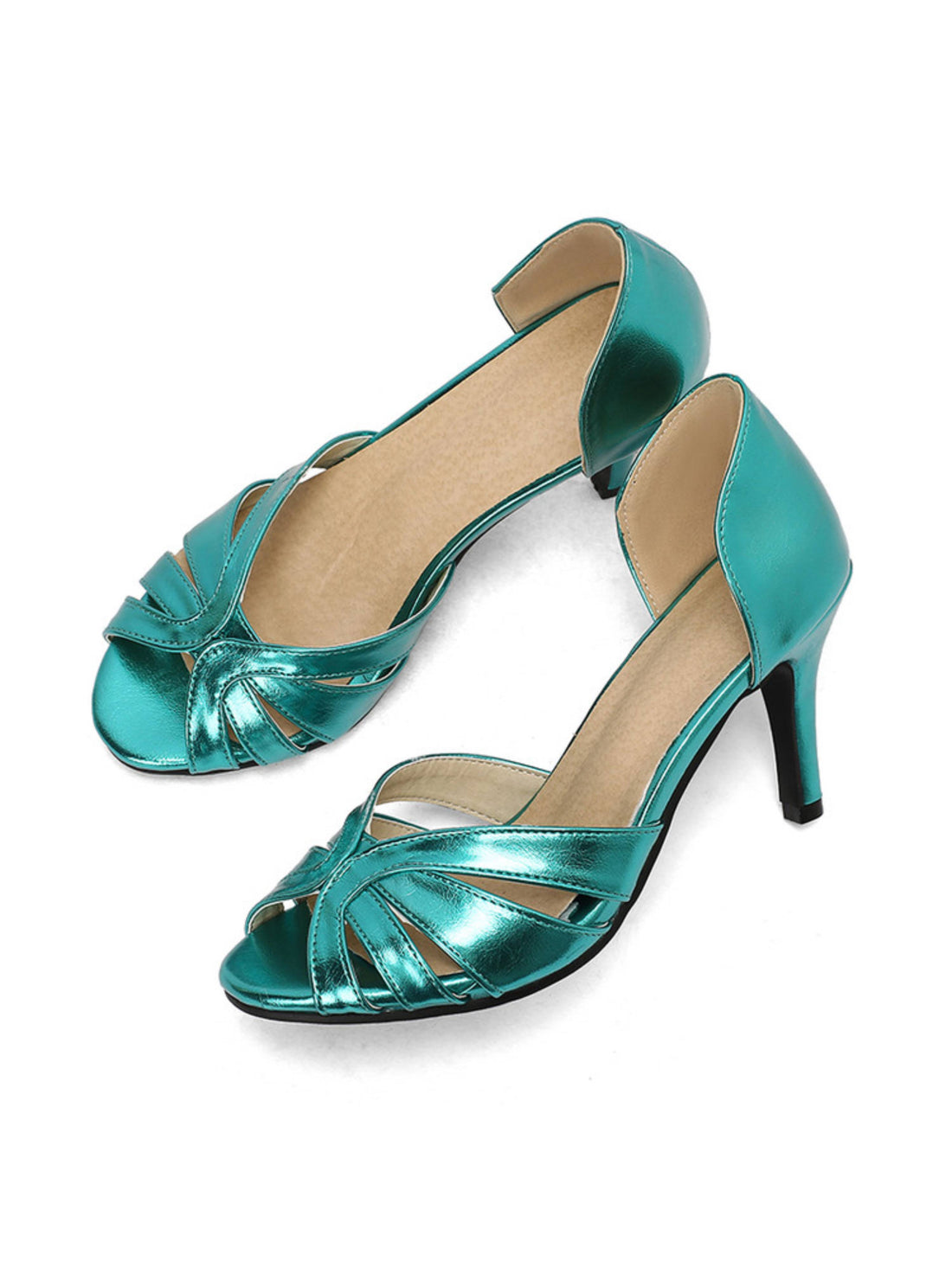 Shiny Leather Green Sandals for Women