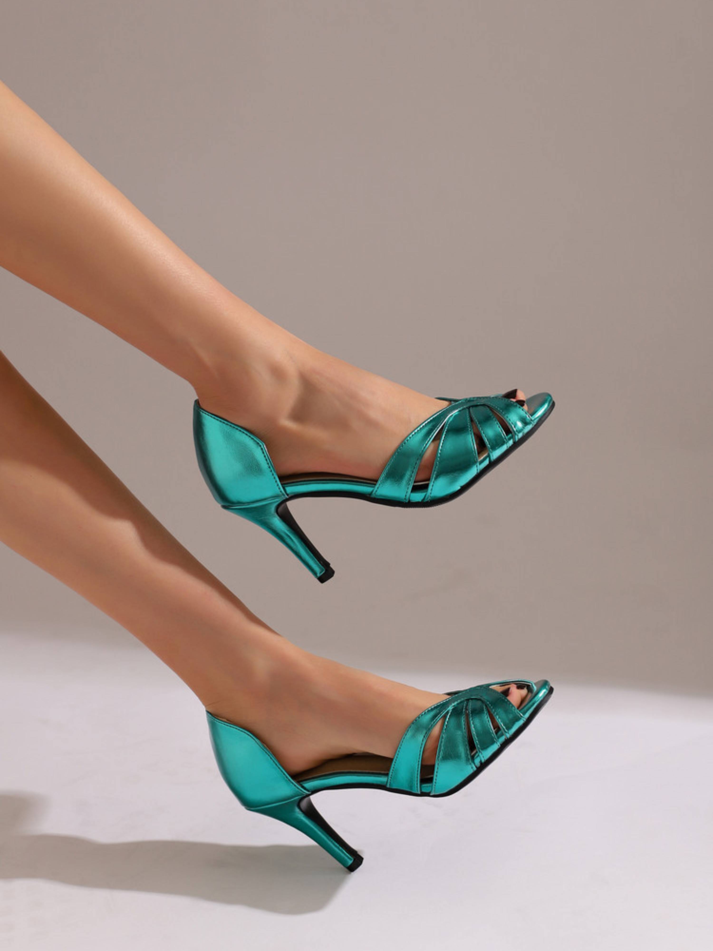 Shiny Leather Green Sandals for Women