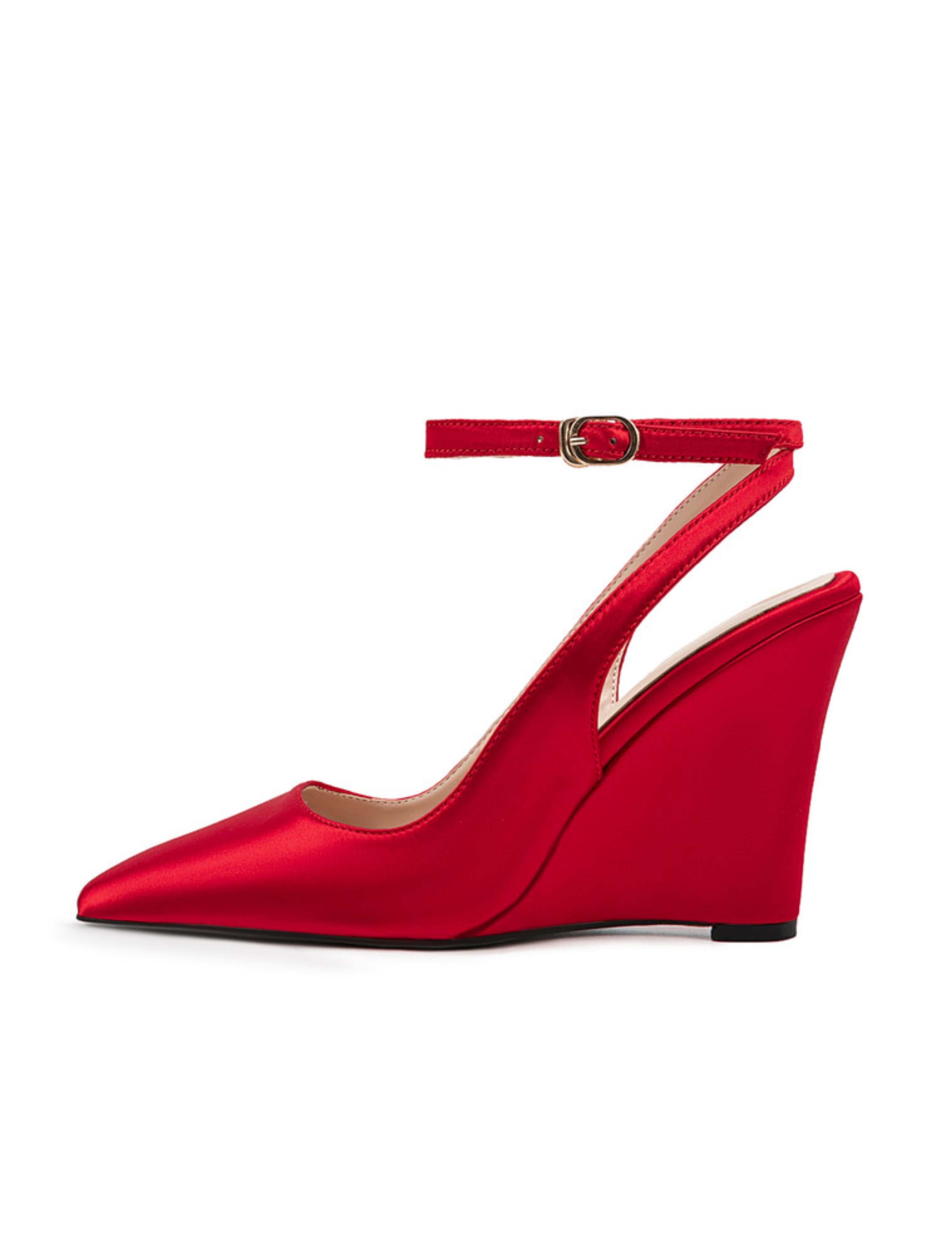 Satin Grace Pointed Toe Women Wedge Sandals