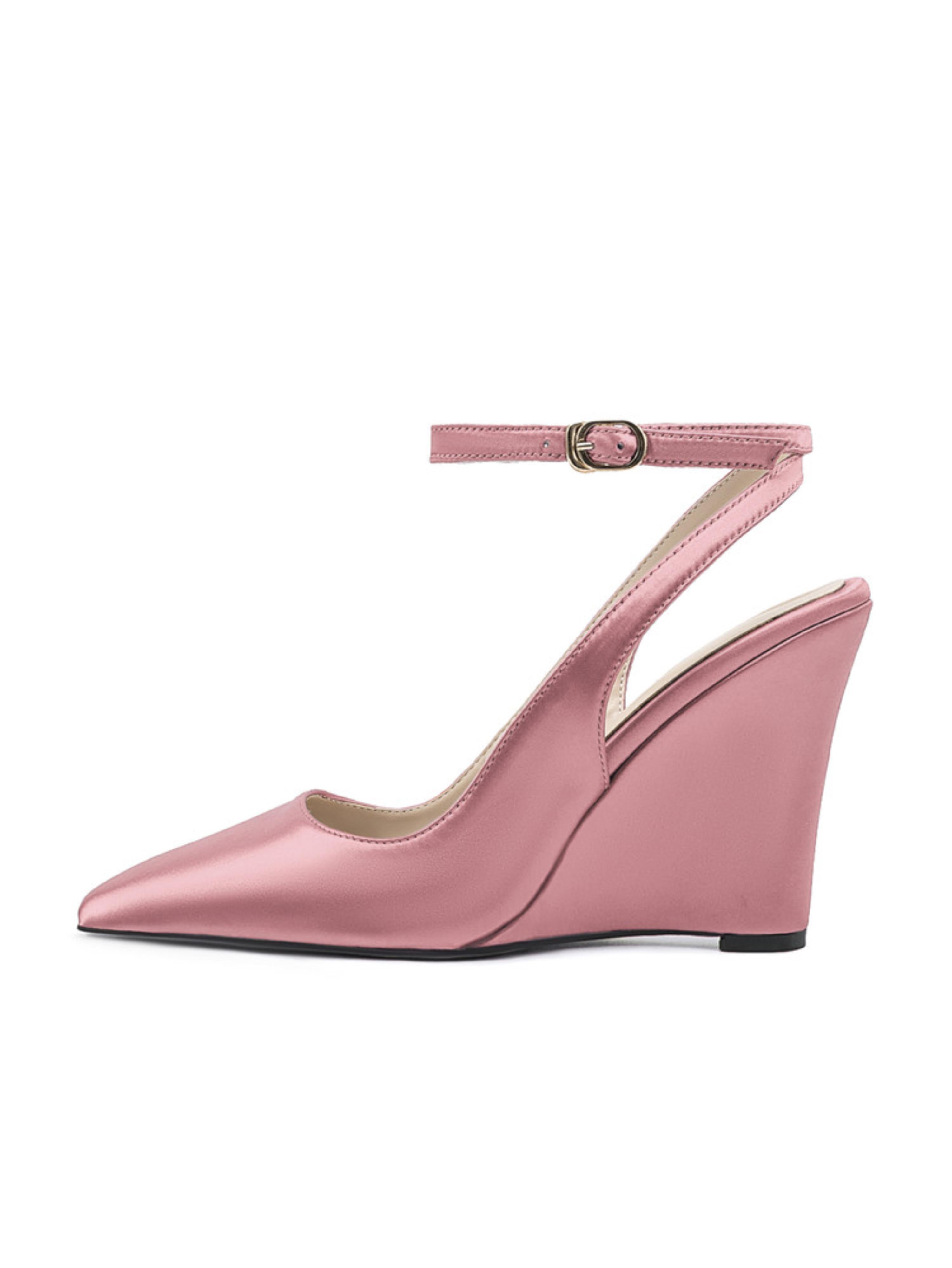 Elegant Pointed Toe Wedge Heels with Ankle Strap Pink Sandals for Women