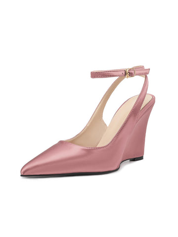 Elegant Pointed Toe Wedge Heels with Ankle Strap Pink Sandals for Women