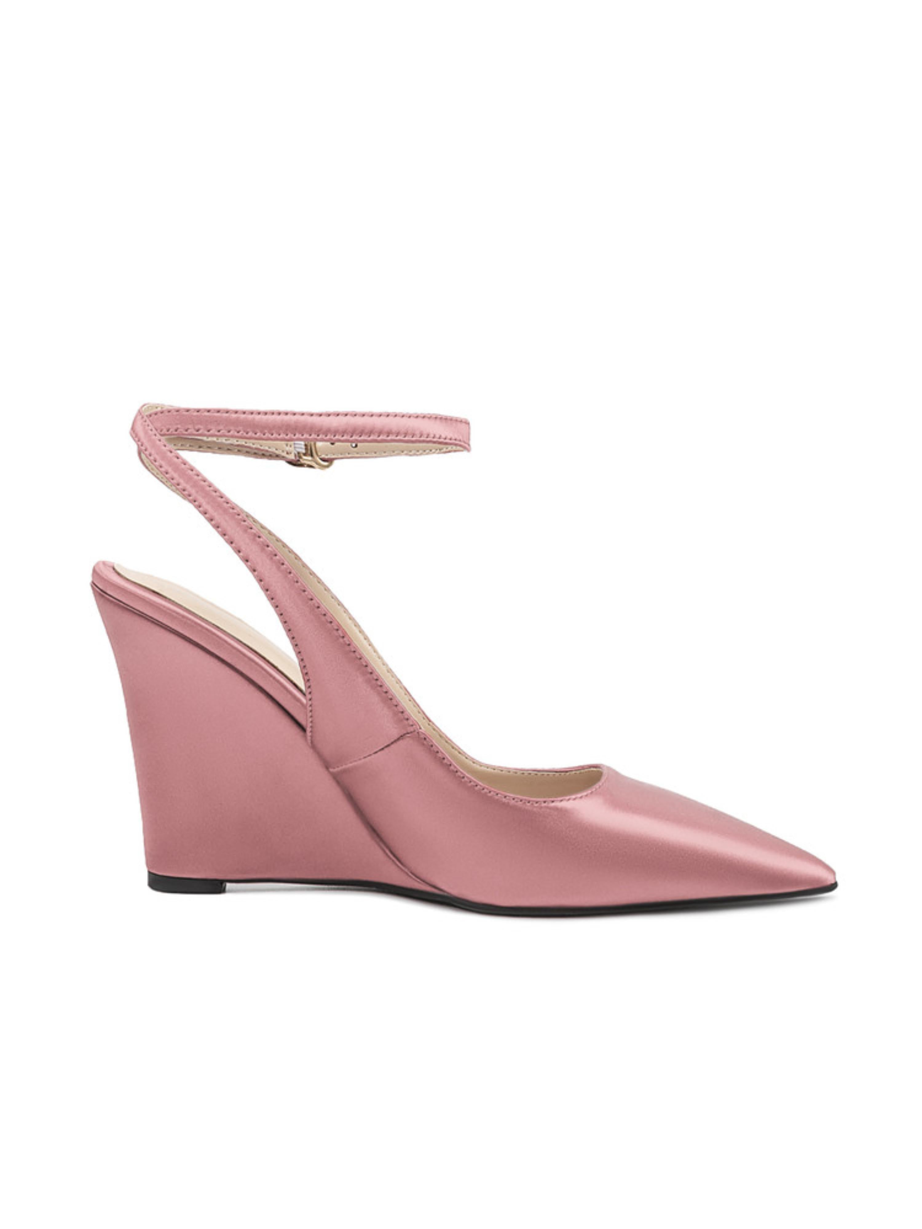 Elegant Pointed Toe Wedge Heels with Ankle Strap Pink Sandals for Women