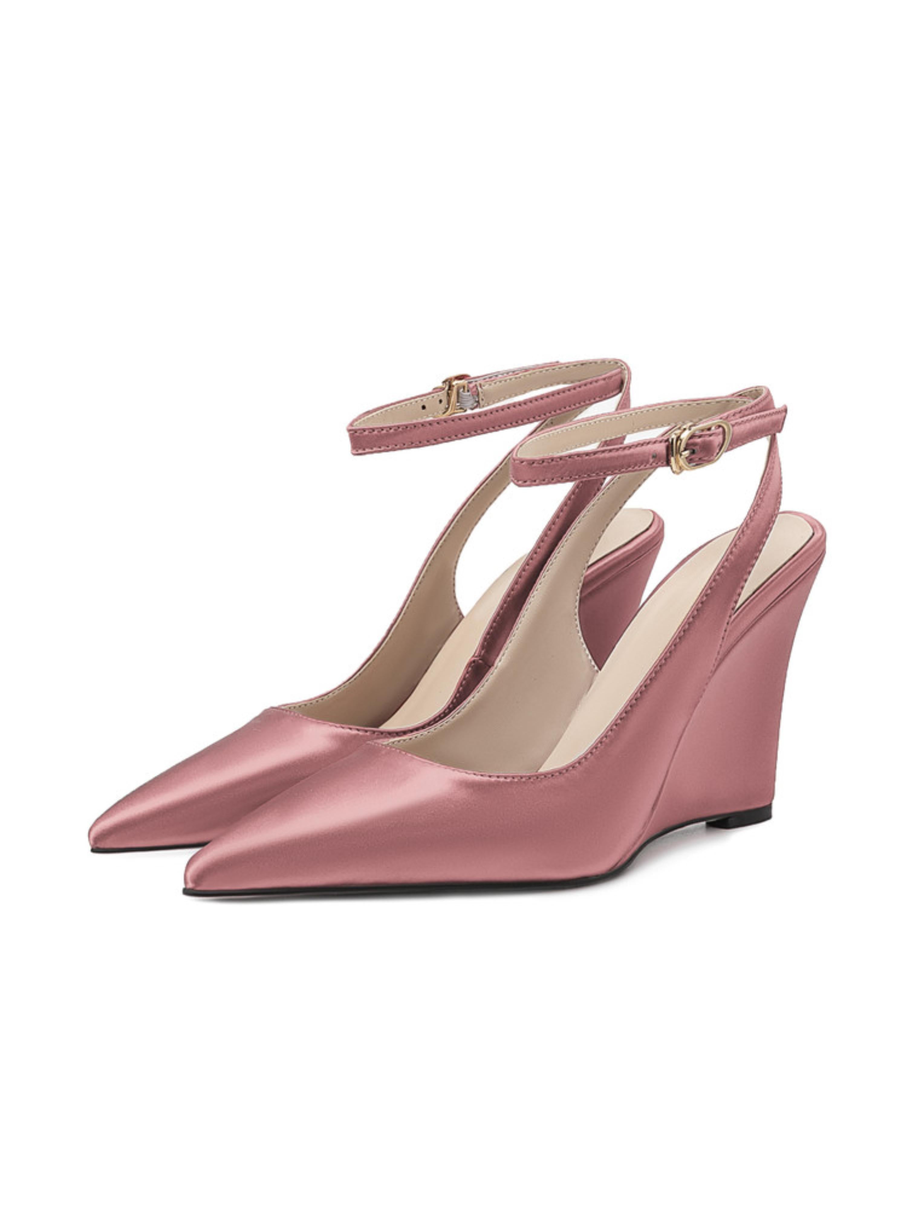 Elegant Pointed Toe Wedge Heels with Ankle Strap Pink Sandals for Women