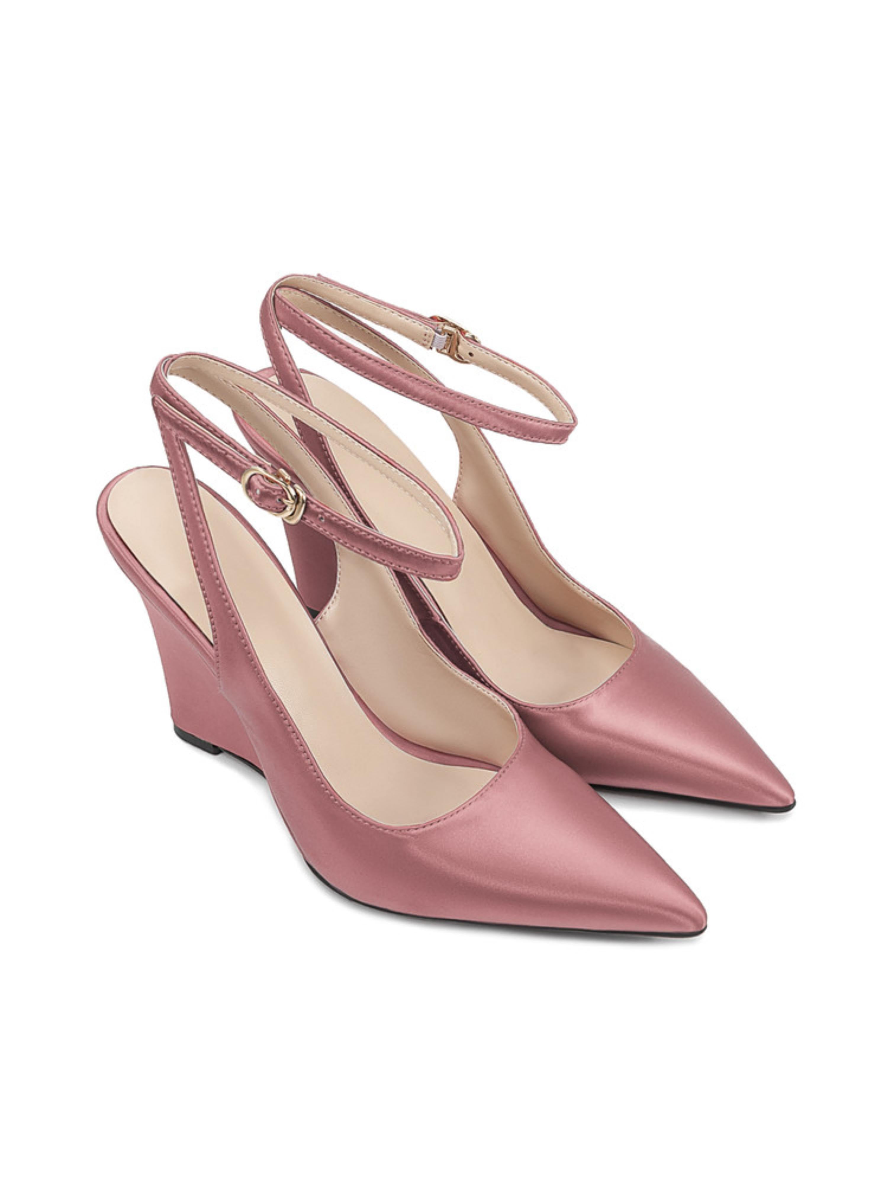 Elegant Pointed Toe Wedge Heels with Ankle Strap Pink Sandals for Women