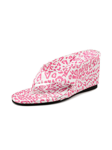Trendy Pink Leopard Print Women Wedge Sandals