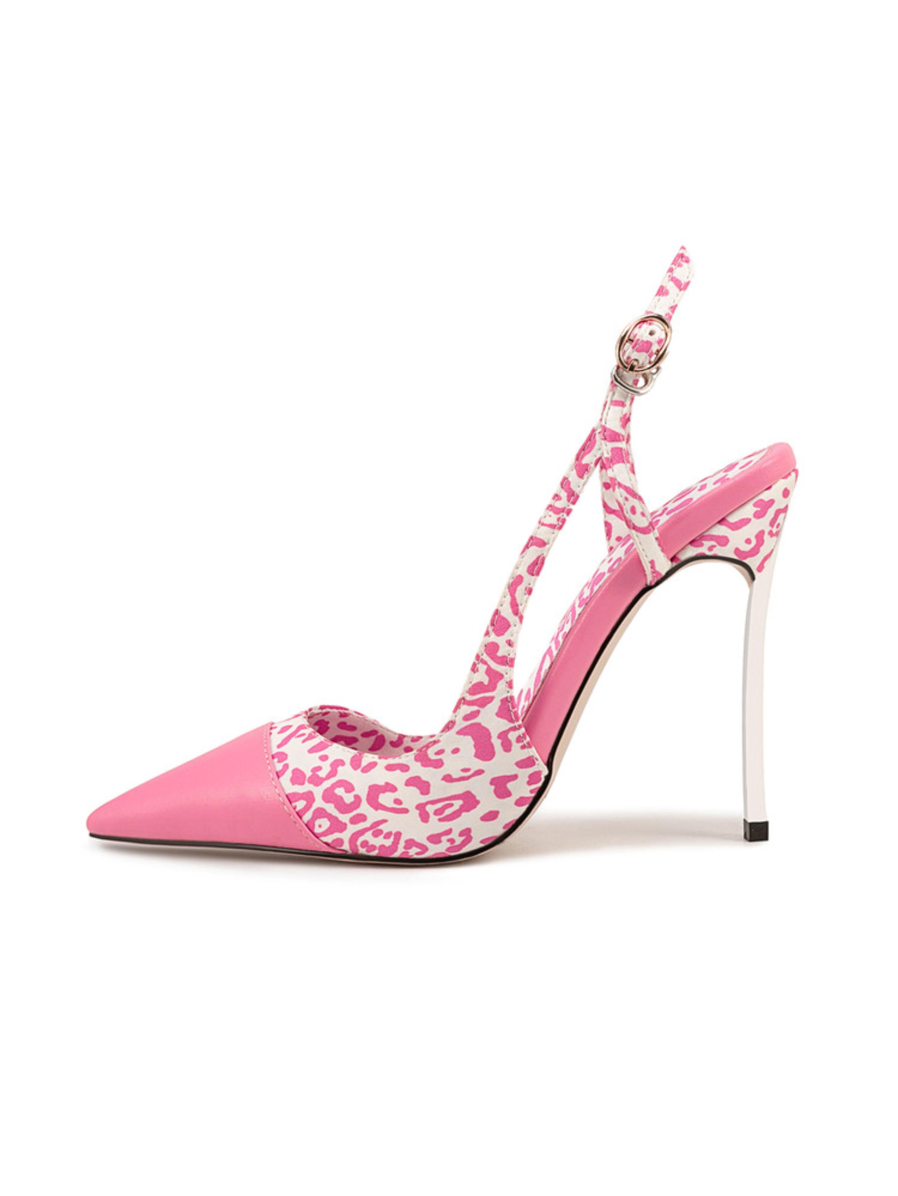 Gorgeous Animal Print Slingback Stiletto Pink Sandals for Women