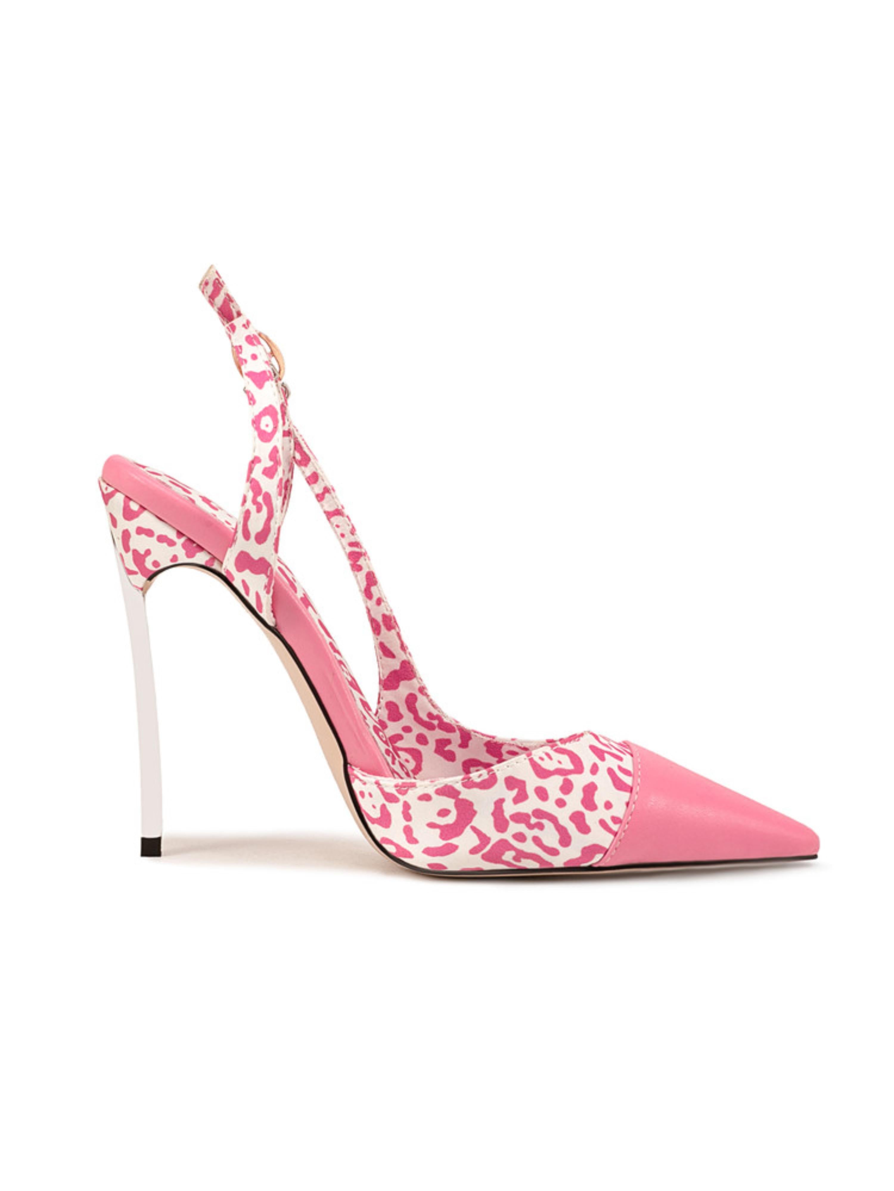 Gorgeous Animal Print Slingback Stiletto Pink Sandals for Women