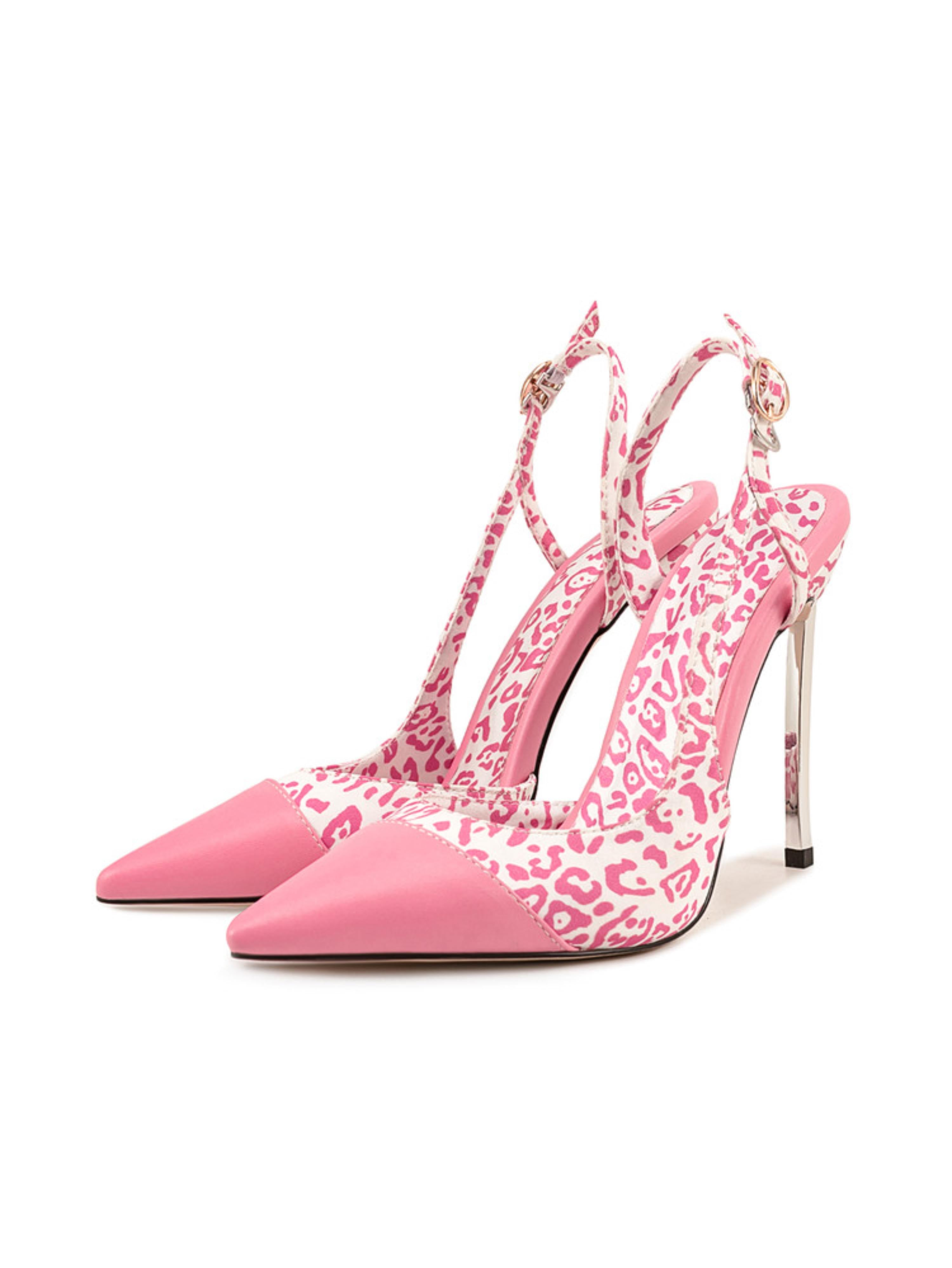 Gorgeous Animal Print Slingback Stiletto Pink Sandals for Women