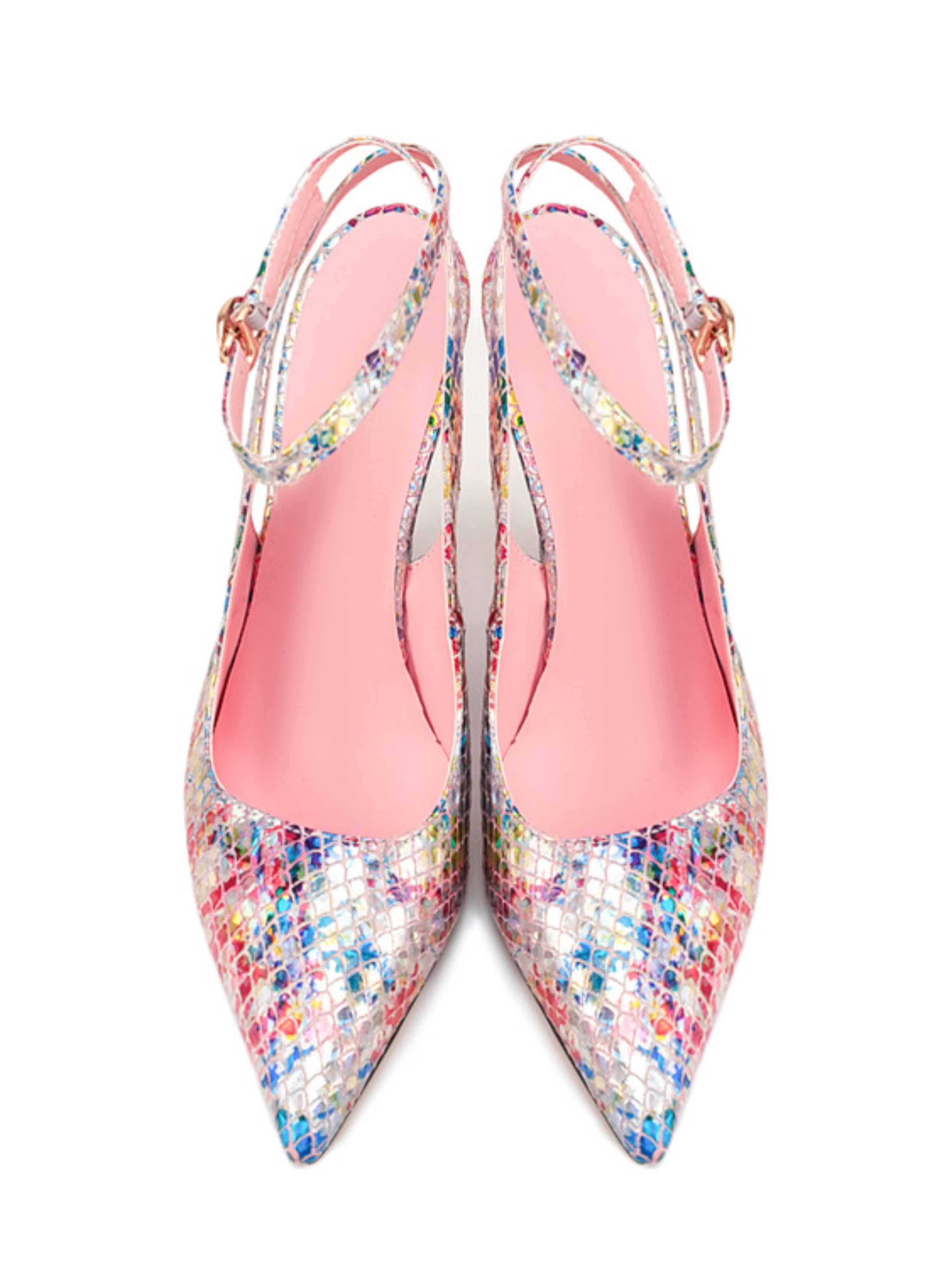 Snakeskin Texture with A Holographic Wedge Sandals for Women