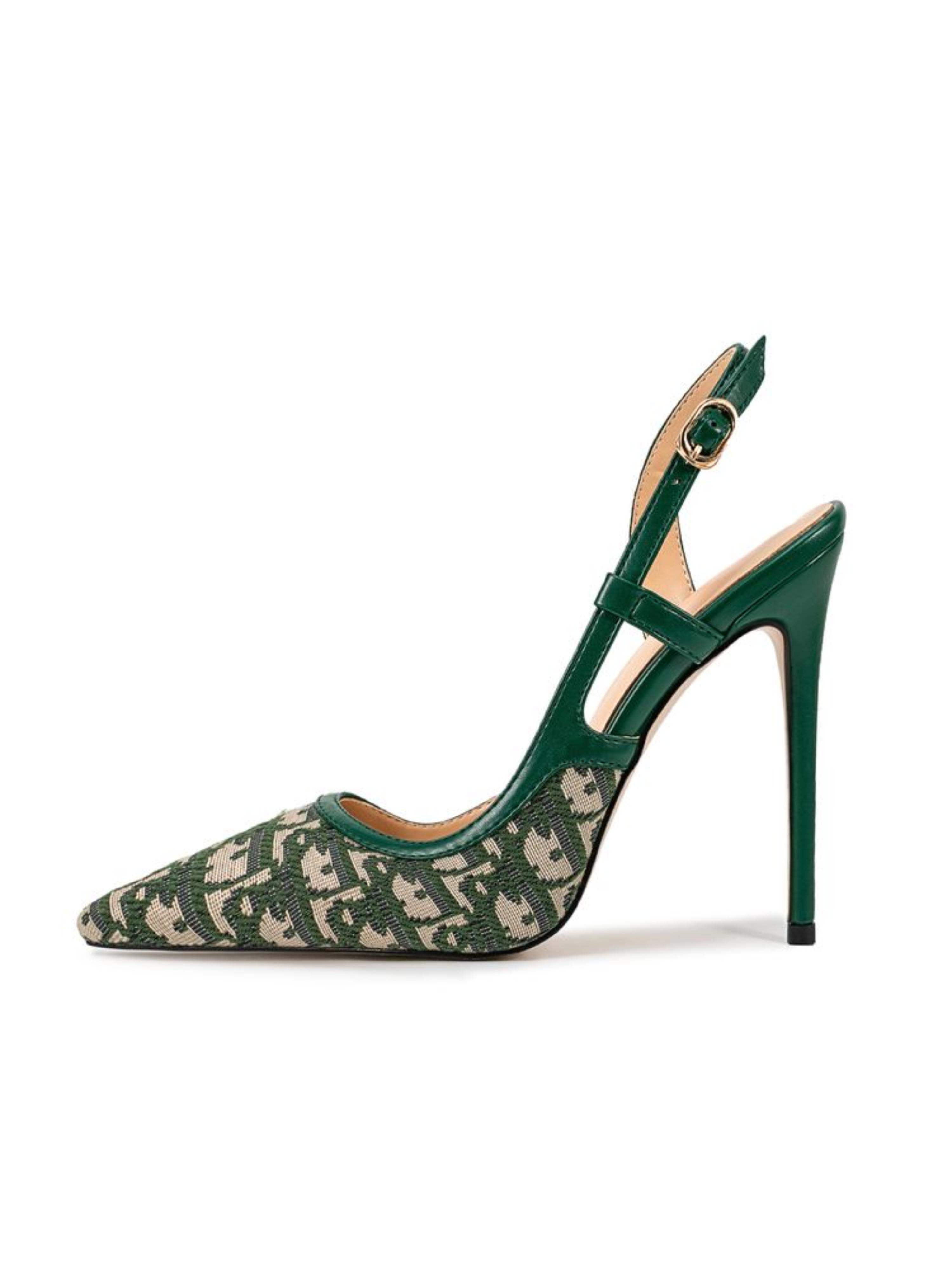 Emerald Patterned Slingback Women Heeled Sandals