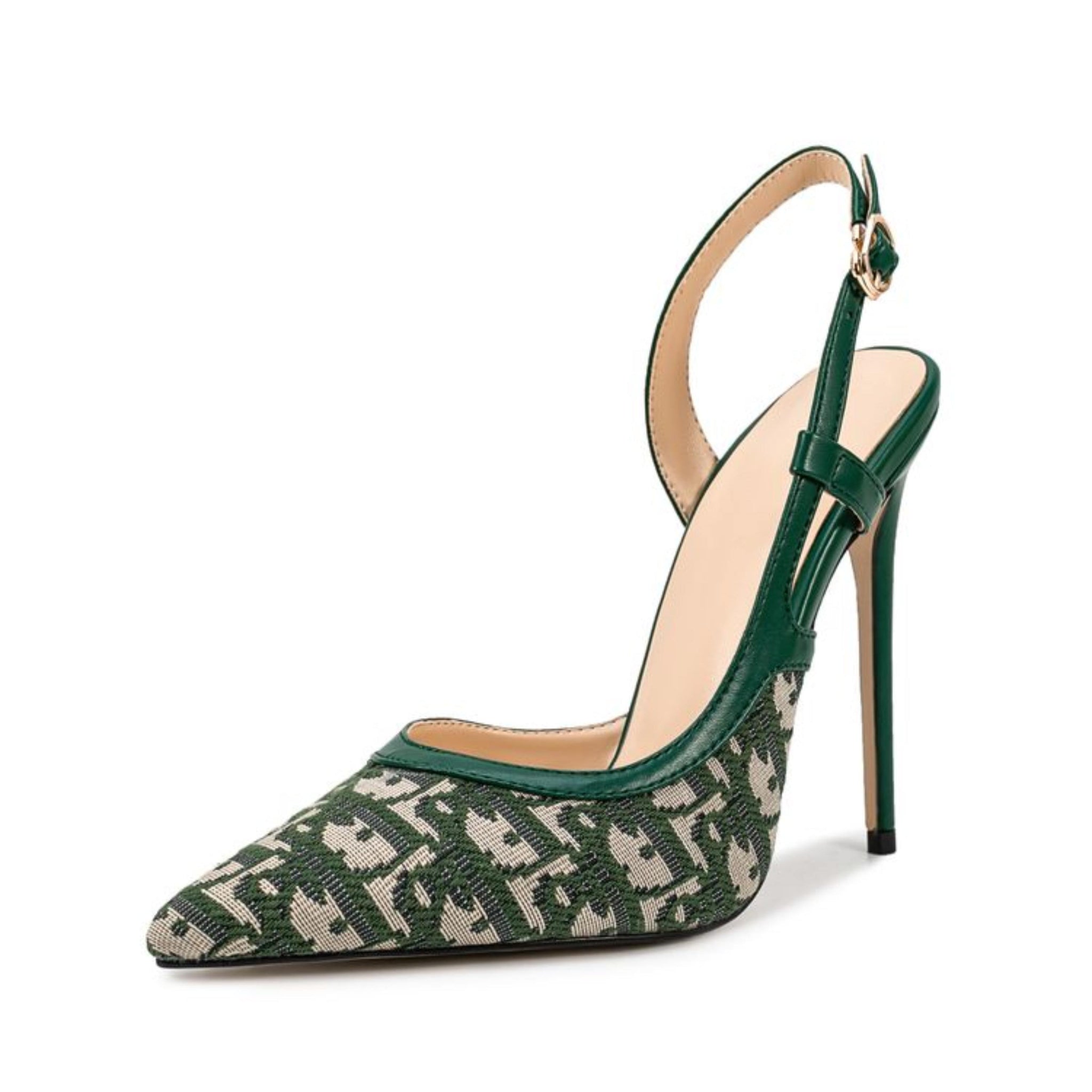 Emerald Patterned Slingback Women Heeled Sandals