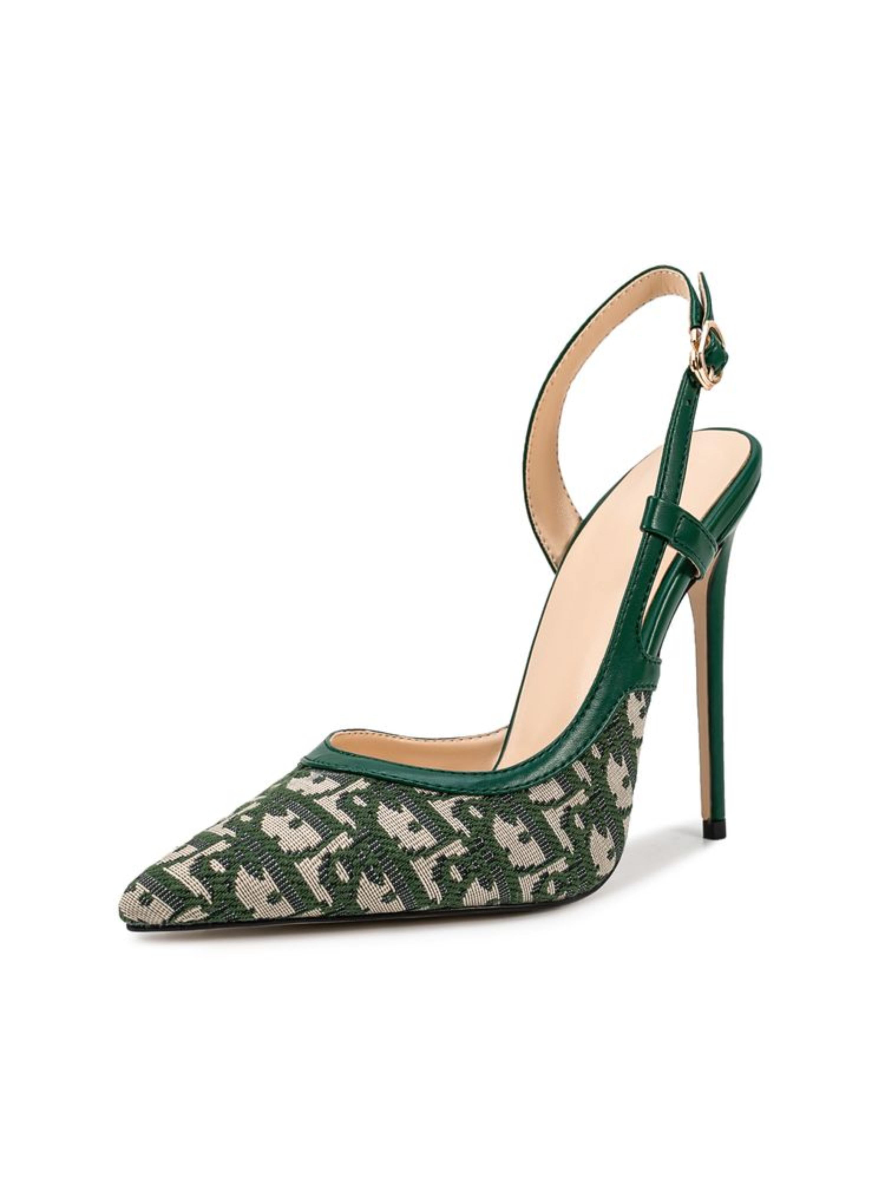 Emerald Patterned Slingback Women Heeled Sandals