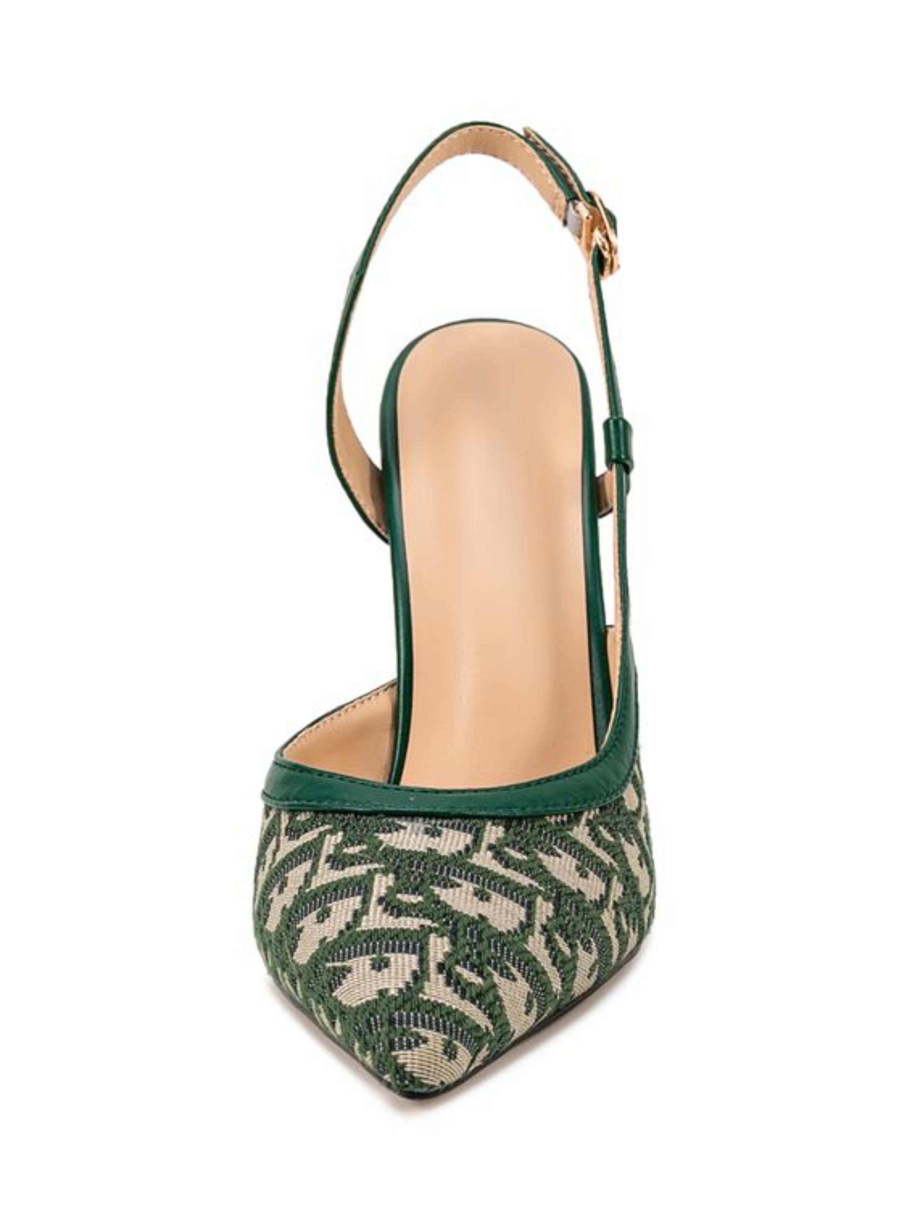 Emerald Patterned Slingback Women Heeled Sandals
