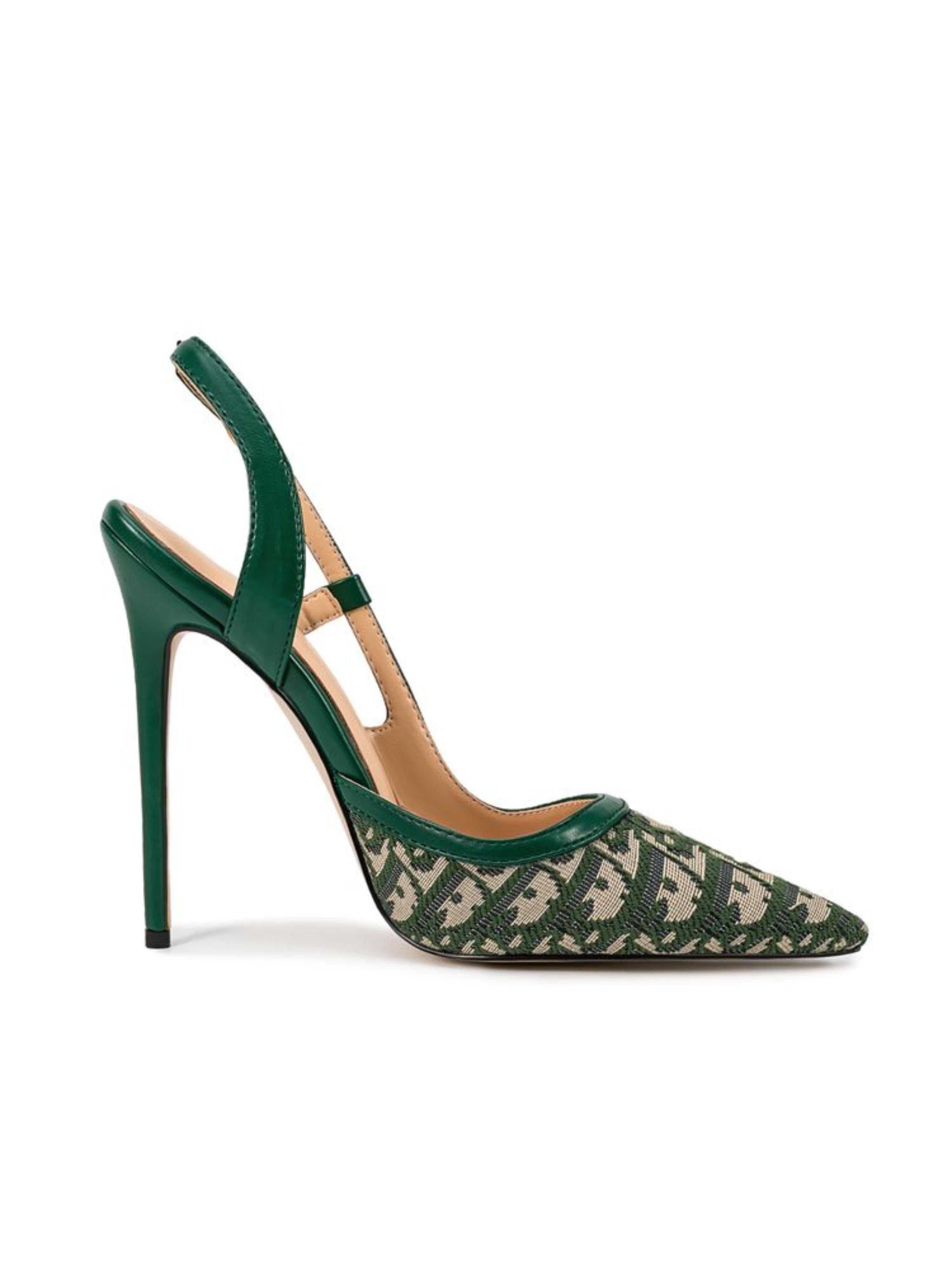 Emerald Patterned Slingback Women Heeled Sandals