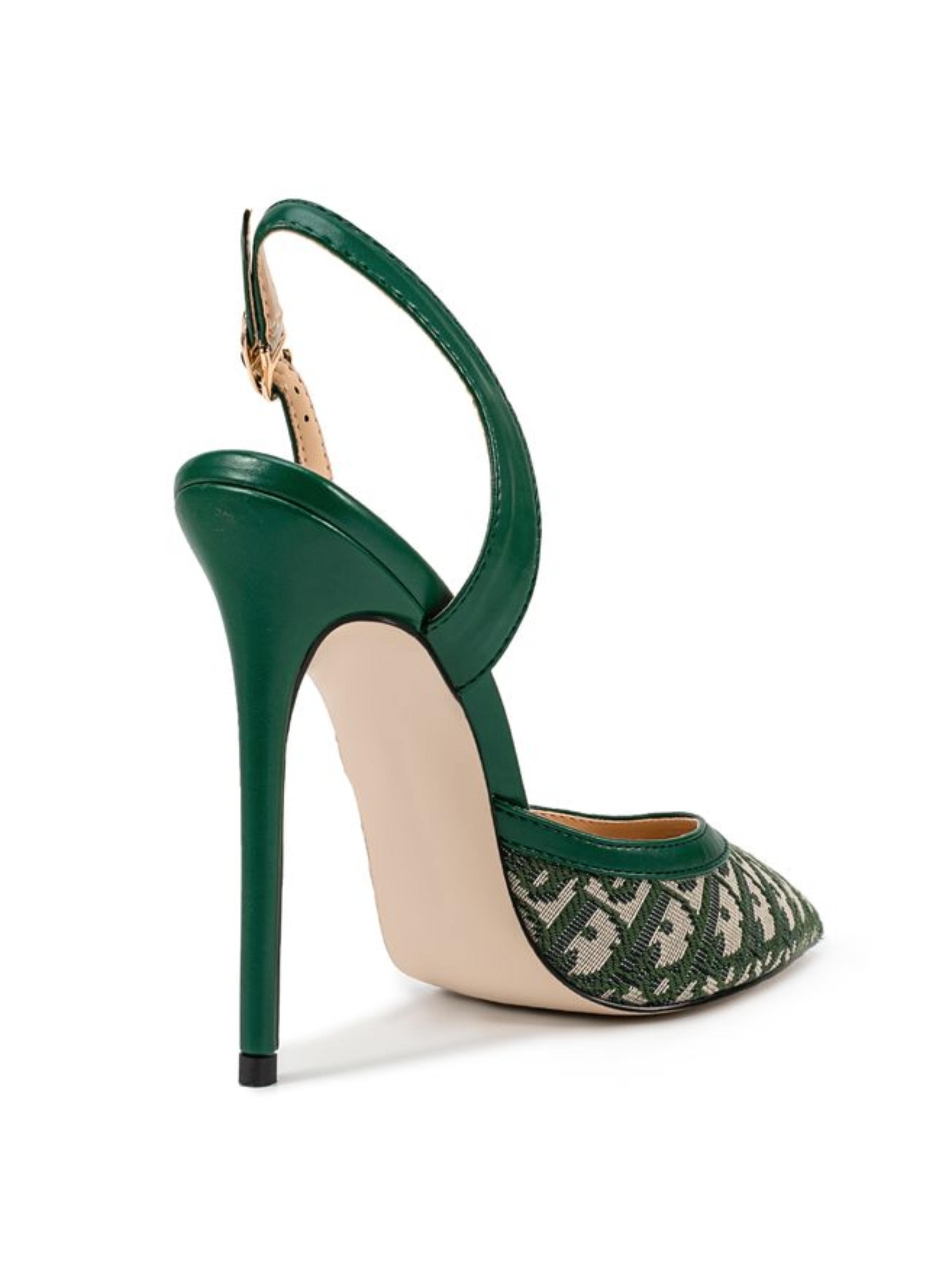 Emerald Patterned Slingback Women Heeled Sandals