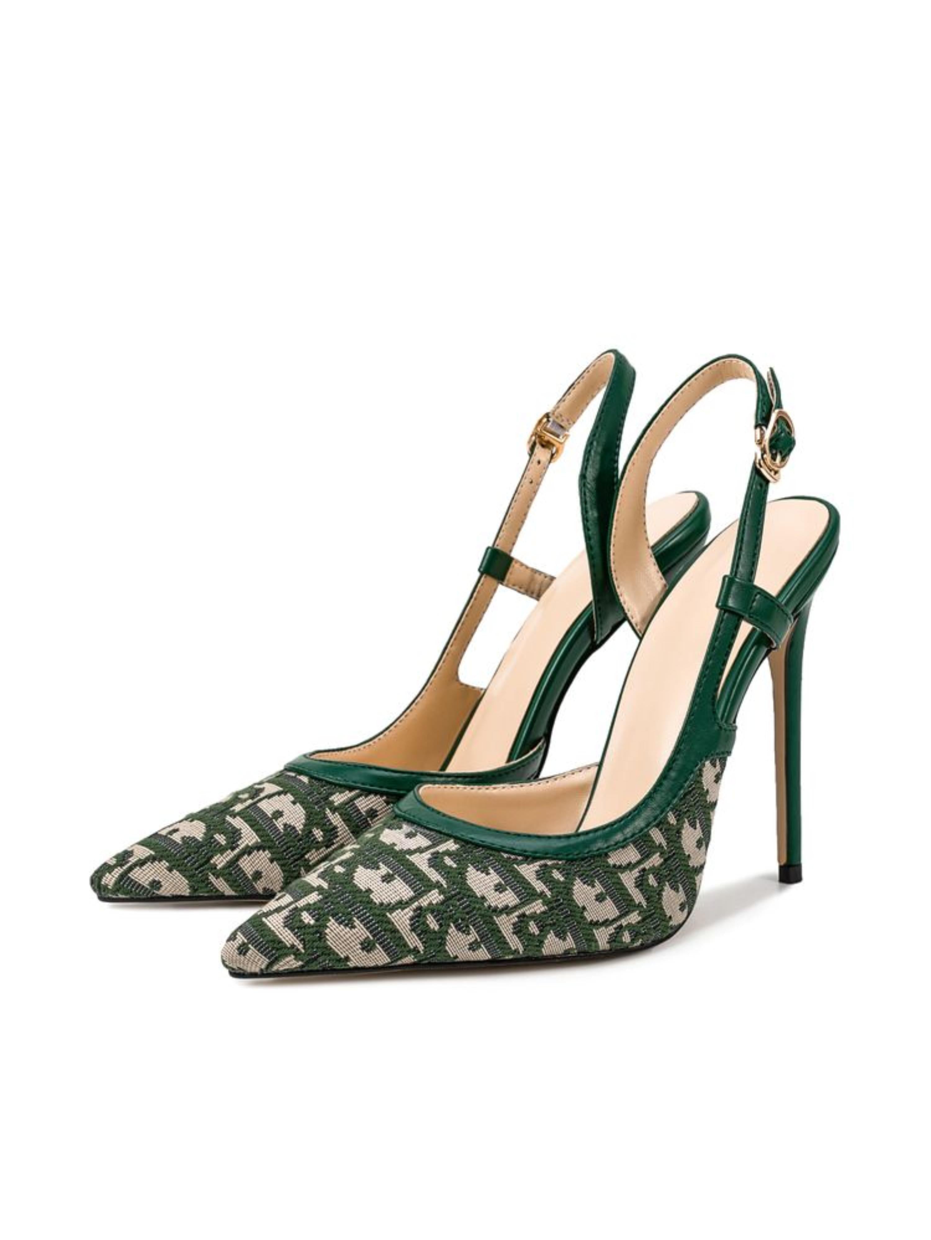 Emerald Patterned Slingback Women Heeled Sandals